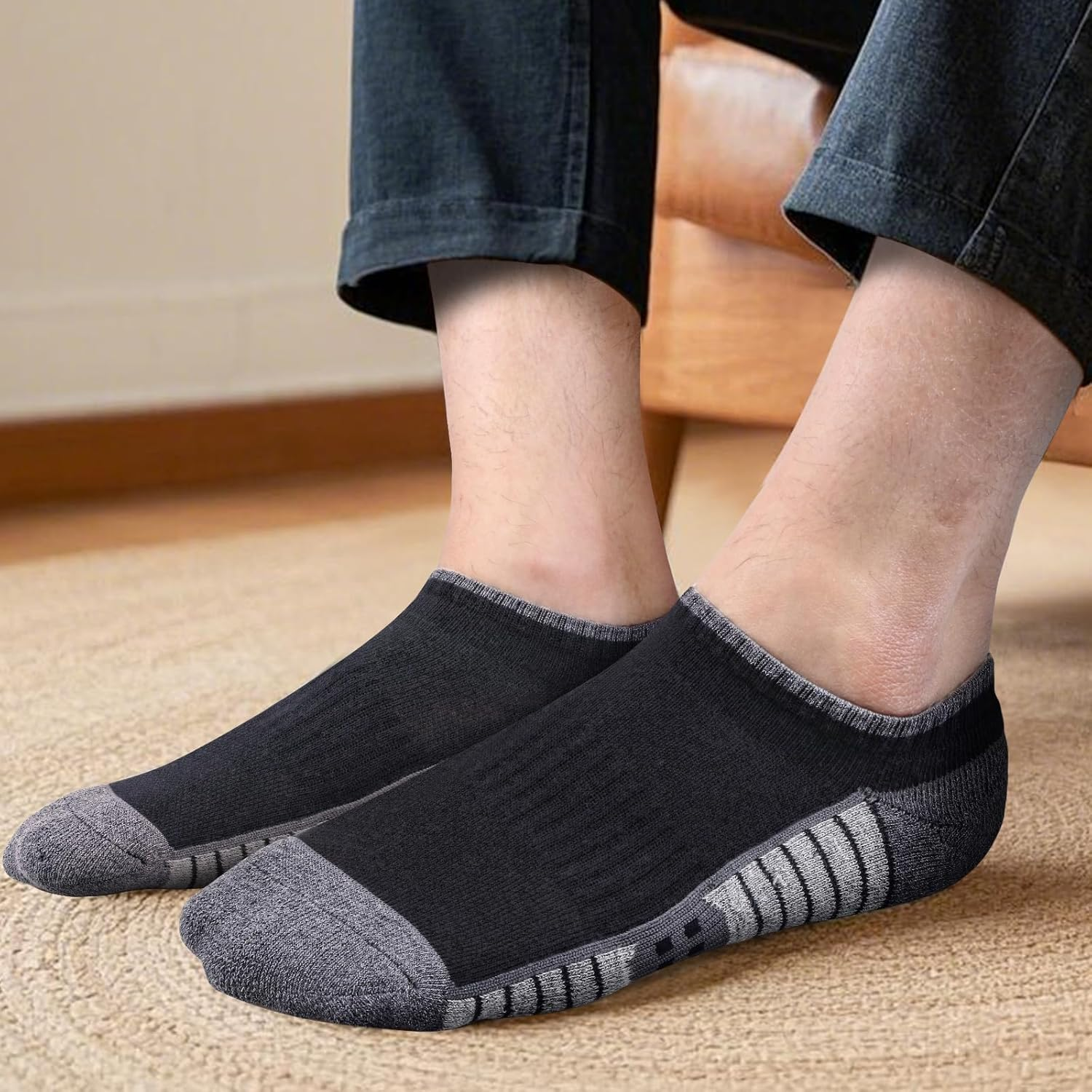 YUEDGE Mens Ankle Socks for Men, Breathable Wicking Cushioned Running Socks Low Cut Gym Atheltic Sports Socks, 5 Pairs/Pack image number 5