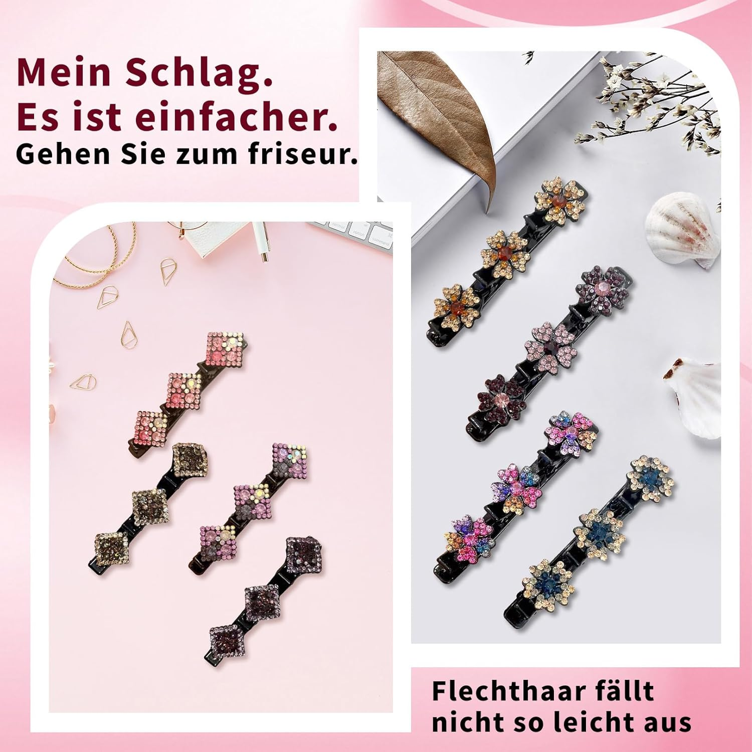 AHEJIOO 8 Piece Hair Accessories Set for Women - Hummingbird Hair Clips with Crystals, Double Layer Hair Clips and Headband Women - Sparkly Braided Designs for Any Occasion image number 5