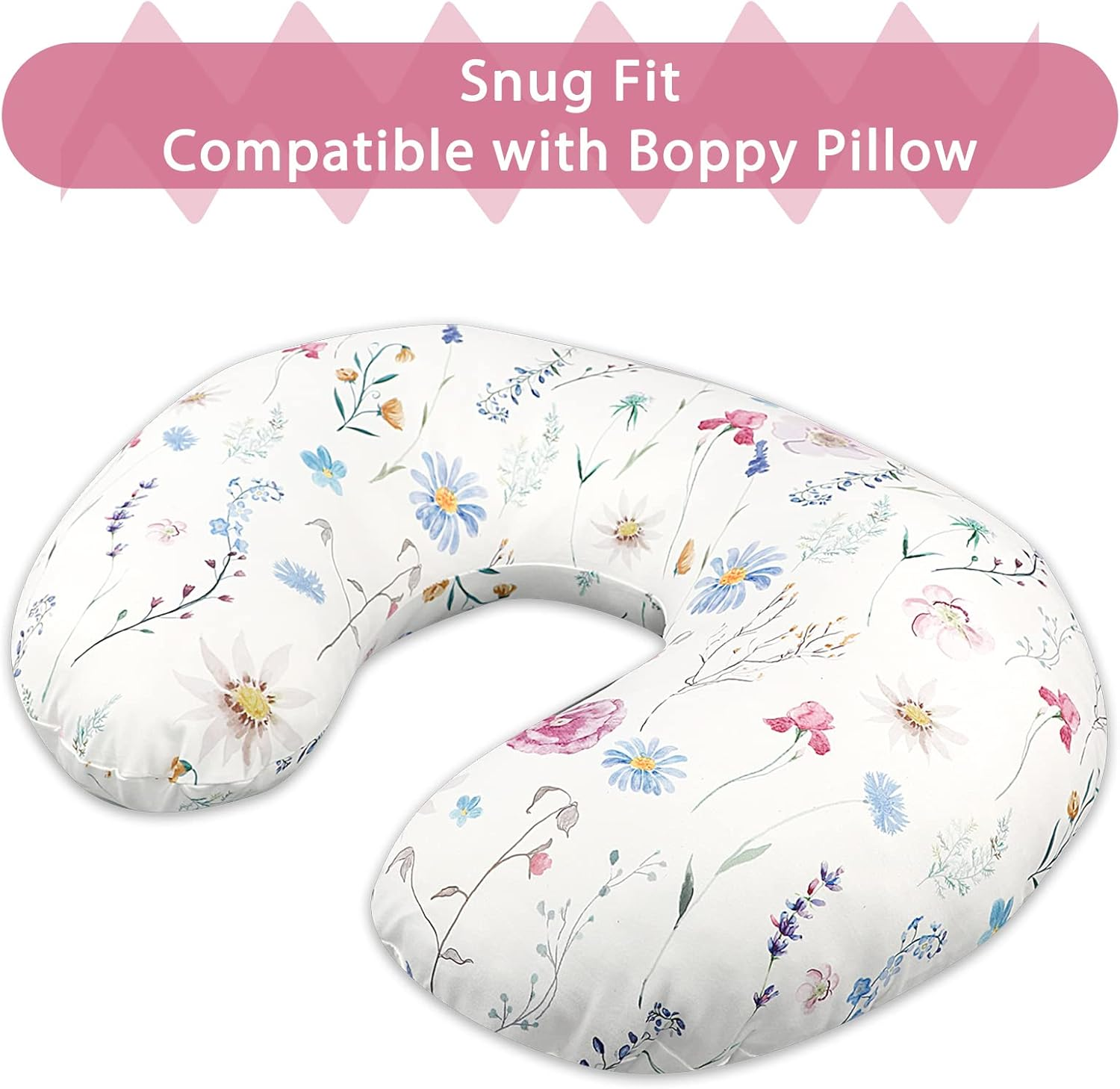 Nursing Pillow Cover Breastfeeding Pillow Slipcover for Moms Soft Breathable Organic Knit Fabric Newborn Infant Feeding Pillow Covers for Baby Girl Boy, Floral image number 1