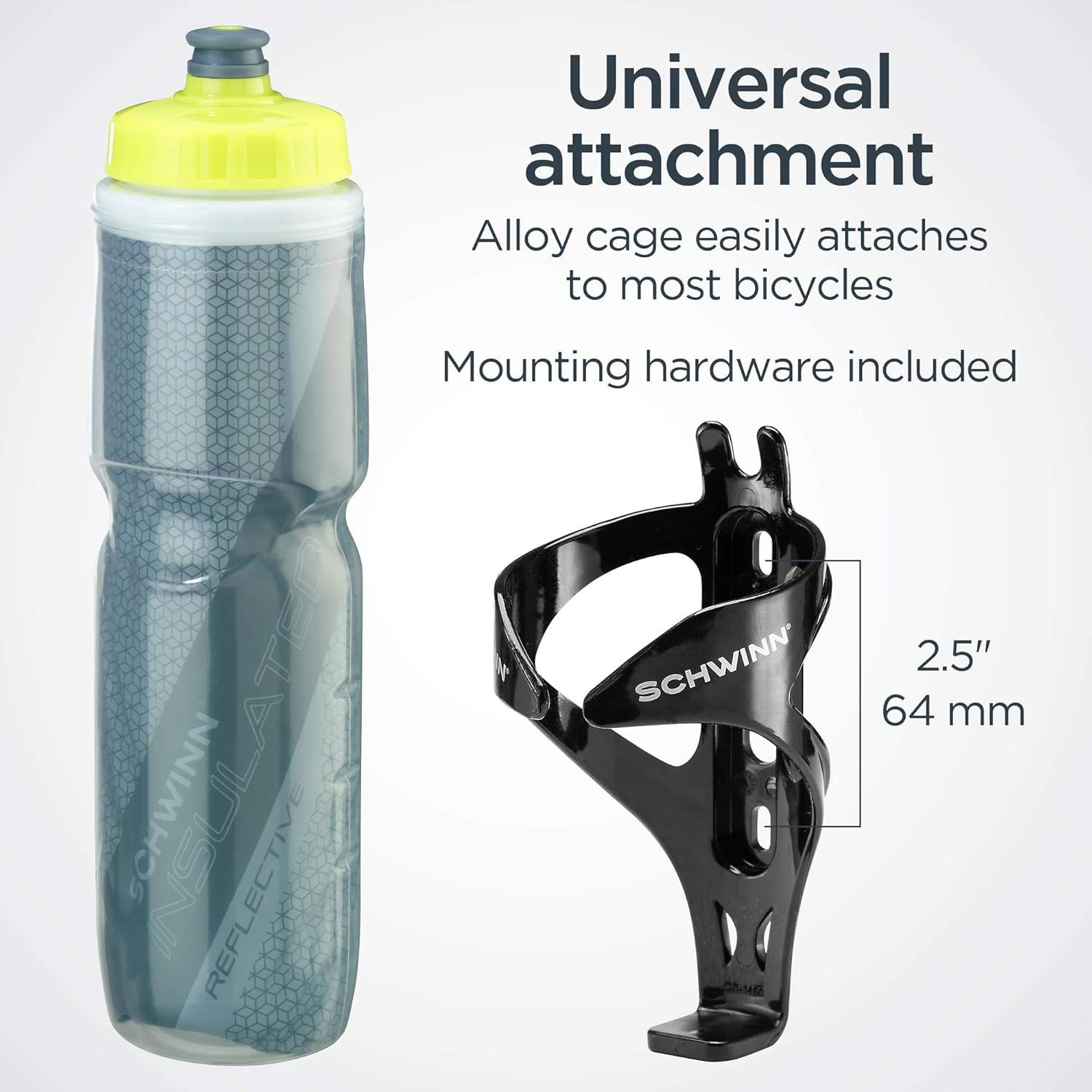 Schwinn Reflective Insulated Water Bottle and Bottle Holder Combo, Holds 26 Oz or 750 Ml, Bpa-Free Squeeze Sport Bottle with Easy to Attach Polymer Cage, Grey image number 5