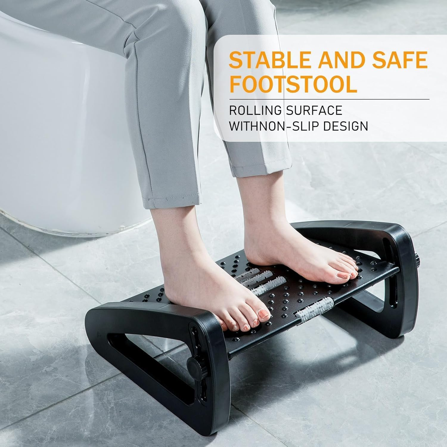 Sooyee Foot Rest for under Desk at Work, Ergonomic 6 Heights Adjustable Footrest with Massage Roller, Portable under Desk Foot Stool for Home,Office(Black)