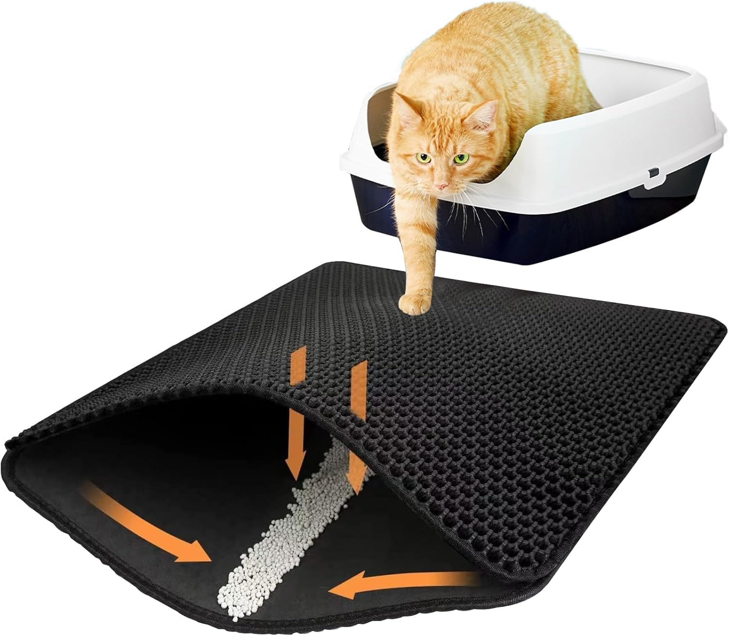 45X60CM Cat Litter Mat No-Slip Double Layer Design Kitty Litter Trapping Mat Honeycomb Kitten Litter Tray Water-Proof Large Kitty Litter Mat Easy Clean Litter Mat Less Waste Feces Litter Box Mat image number 3