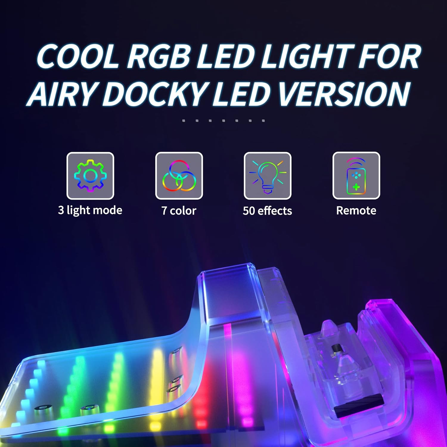 Extremerate Airydocky DIY Kit LED Version Replacement Shell Case for Nintendo Switch & Switch OLED Dock, Redesigned Control 7 Color 39 Effects RGB LED Kit for Nintendo Switch OLED Dock - Clear Atomic Purple image number 2