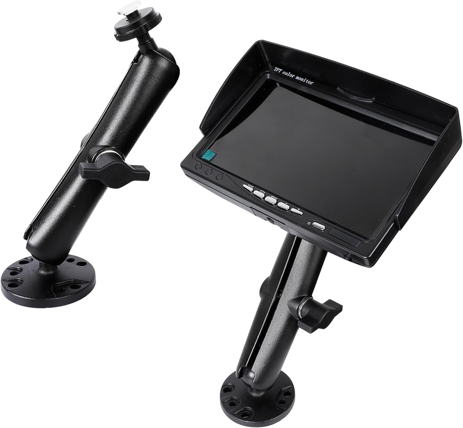 Aluminum 1" Double Ball Mount with Two AMPS round Plates，5.9" Extended Aluminum Alloy Arm，Fish Finder/Gps Mount & T-Bolt for Backup Camera Monitor， Compatible with RAM, Garmin Striker 4