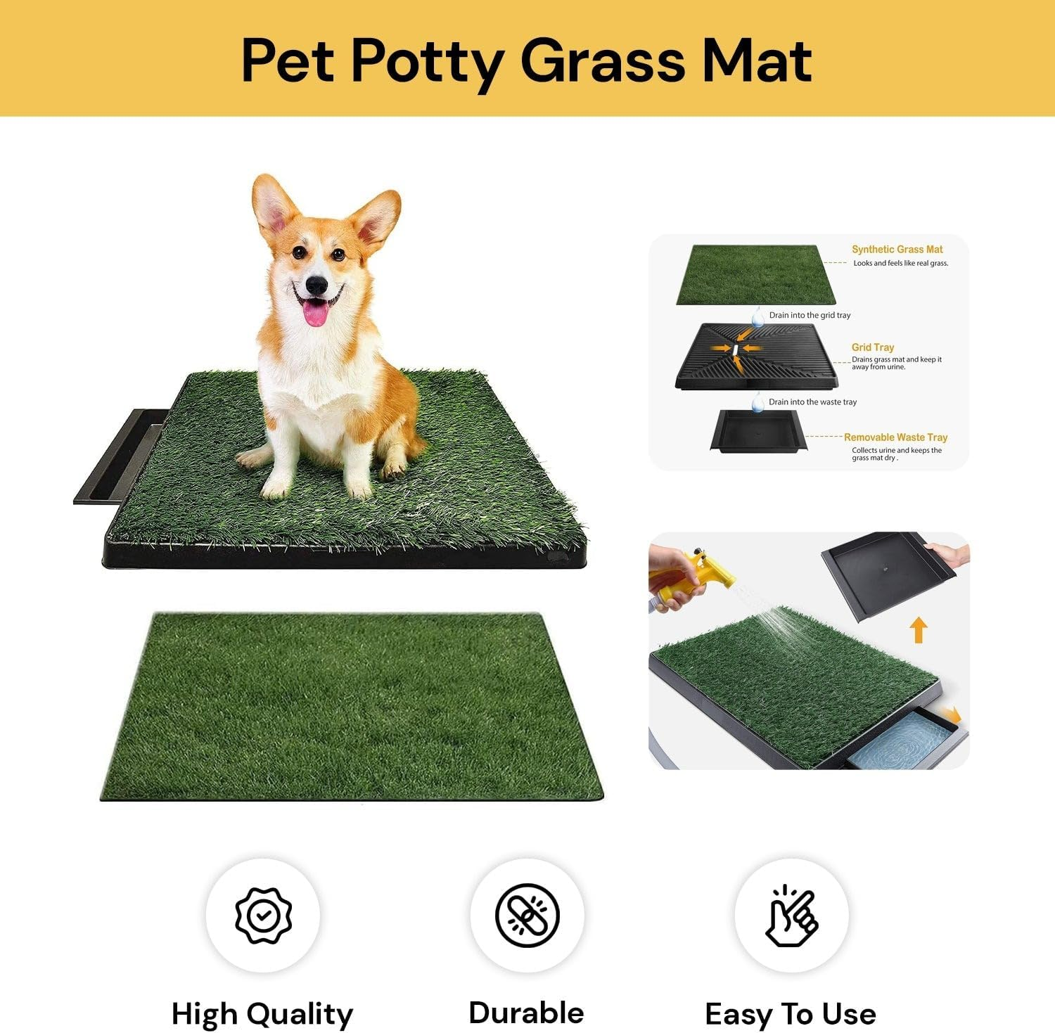 Ezonedeal Dog Toilet Indoor Puppy Training Pad, Dog Potty Pet Training Grass Mat, Removable Waste Tray for Easier Clean Up, Non-Toxic Artificial Turf, 63Cm X 51Cm (Dog Potty Try & 1 Grass Mat) image number 2