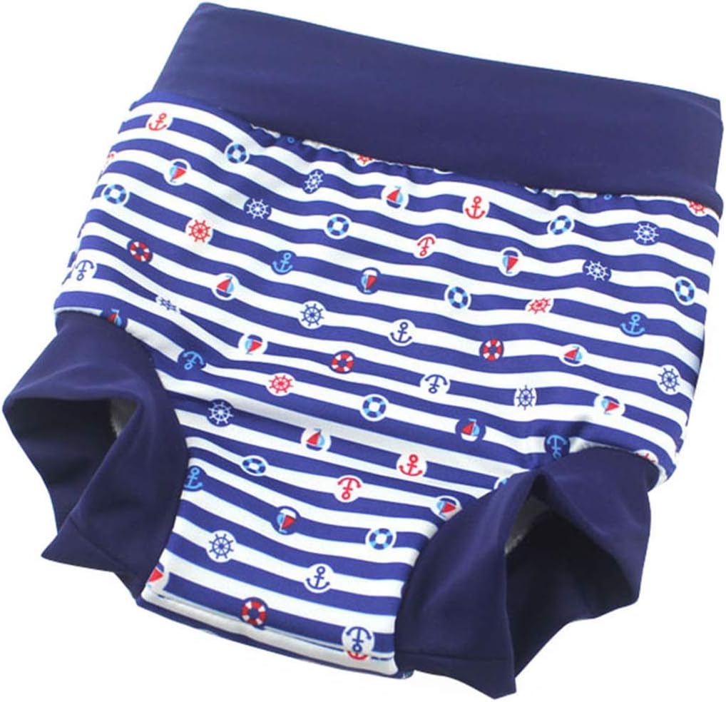 Leideur Baby Swim Nappies for Kids Cover Diaper High-Waisted Swimming Shorts (3-5 Years, Navy Stripe) image number 2