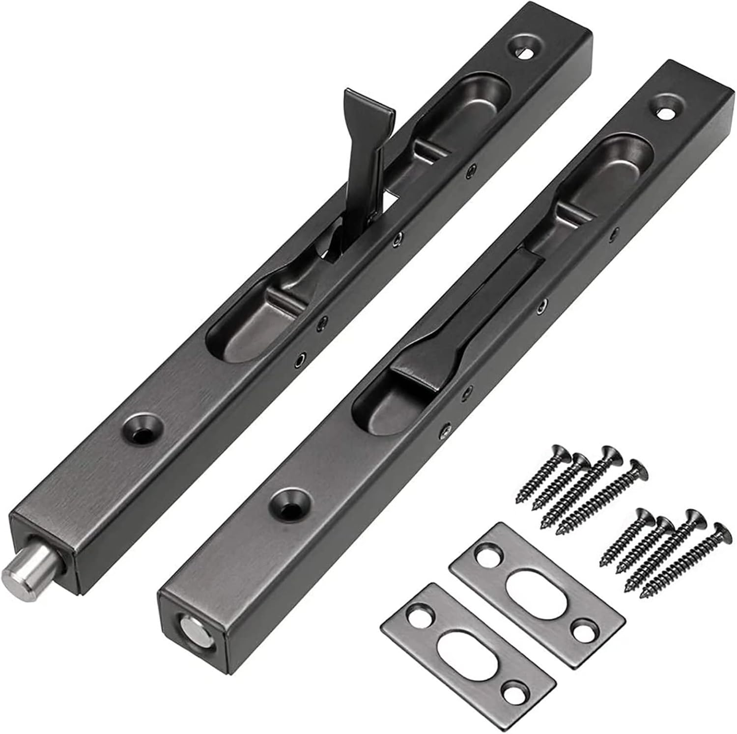 Flush Bolt 2 Pack Stainless Steel Flush Bolts 8 Inch Concealed Security Door Lock Slide Bolt Latch with Screws for Composite Doors French Doors Wood Doors Stainless Steel Door Double Doors -Silver