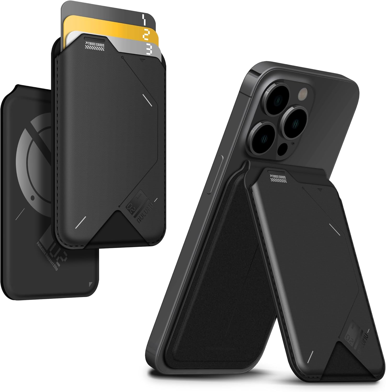 Aulumu G02 [2-In-1] Magnetic Wallet & Adjustable Stand, Card Holder Compatible with Magsafe, Open ID Window, Magnetic Phone Wallet Stick on for Iphone 16/15/14/13/12 Series, Black image number 3