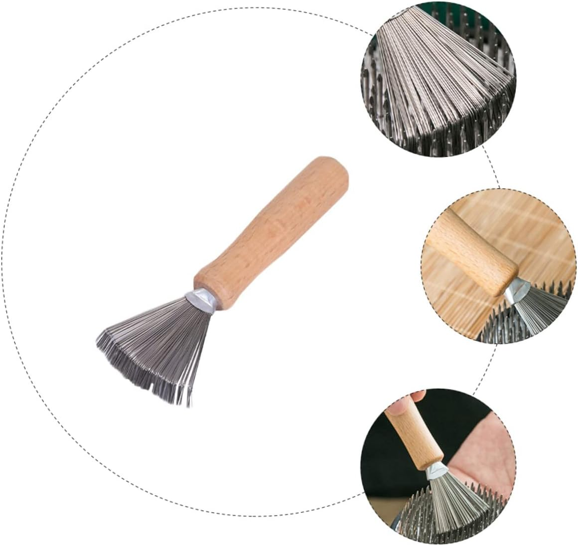 MERRYHAPY Garden Cleaning Rake Flower Arrangement Holder Cleaner Non-Slip Wood Handle image number 4