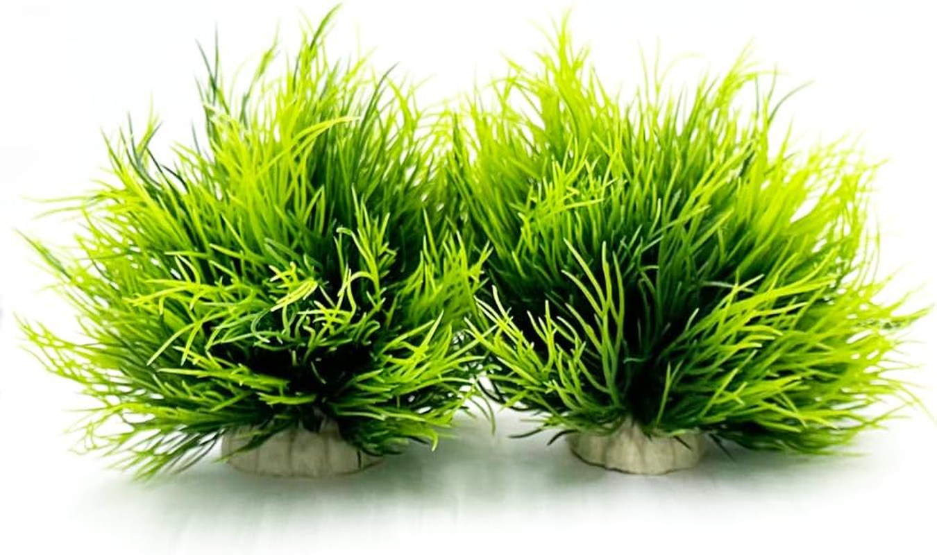 Smoothedo-Pets Aquarium Plants Fish Tank Decorations 2Pcs Small Size/3.5Inch Ornament Plastic Artificial Plant Goldfish Waterscape Fish Hides Mini Grass Set (2Pcs/Green) image number 3