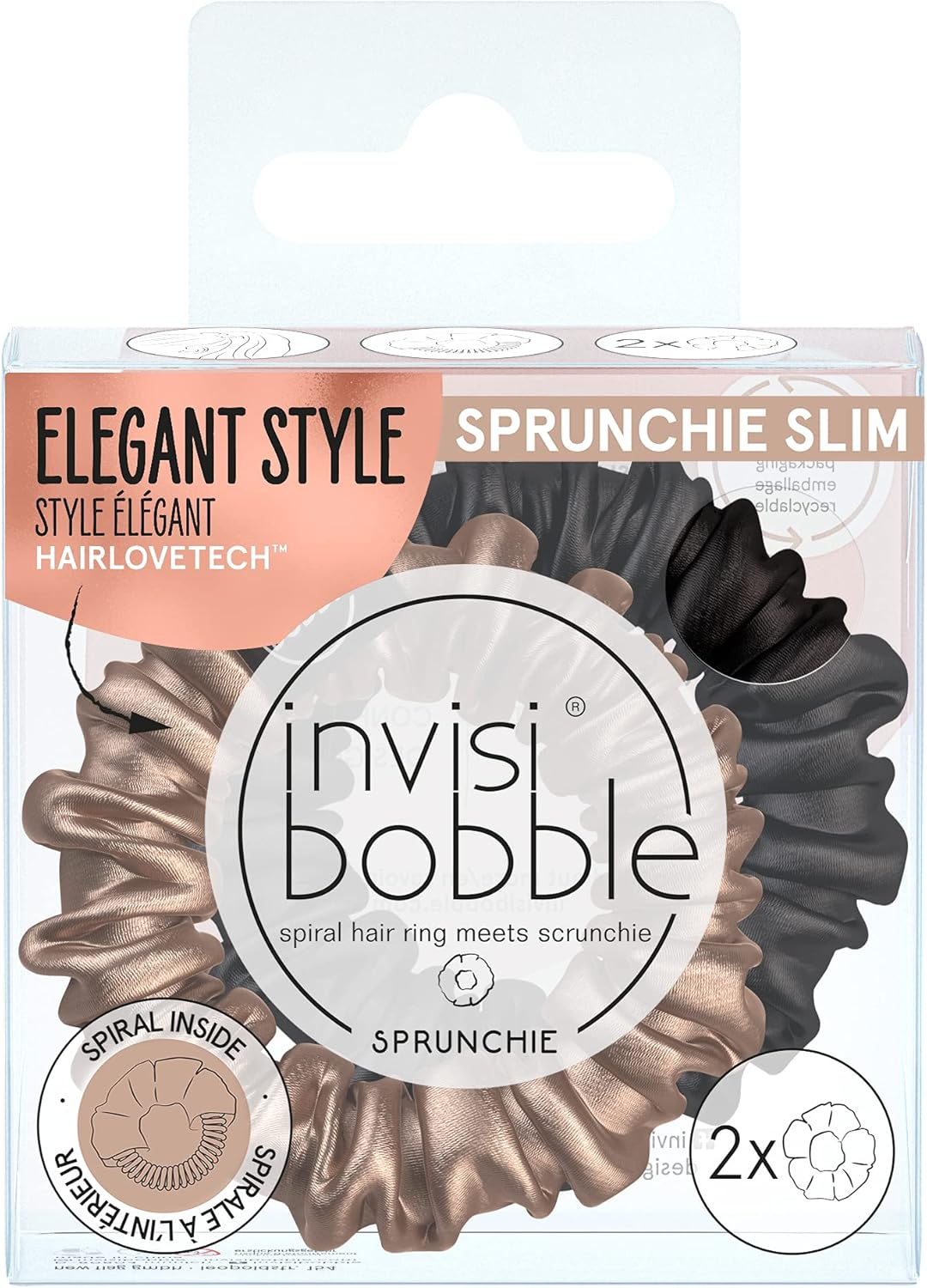 Invisibobble Sprunchie Slim Black Gold I 2 X Fabric Hair Bobbles Gold Black for Girls and Women I No Tangle Strong Hold Hair Gentle I Scrunchie Hair Scrunchie Designed in the Heart of Munich image number 2