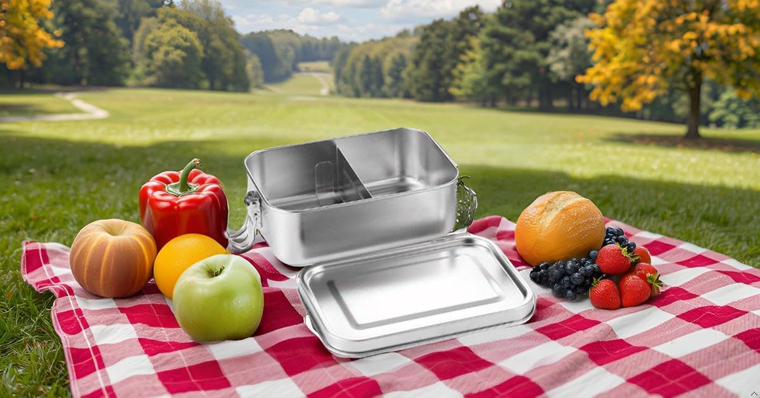 Stainless Steel Bento Box Adult 1200Ml Large Capacity 304 Square Lunch Box with Dividers Easy to Clean Snack Box Container Single Layer Bento Box for Outdoor Use image number 6