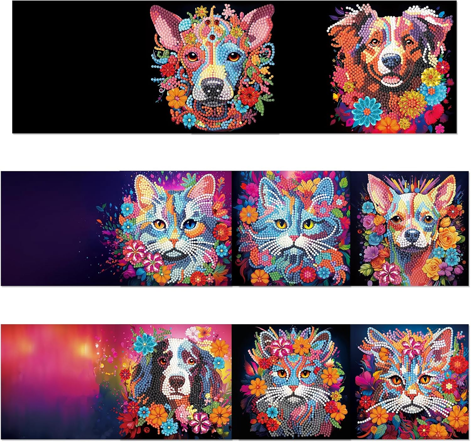 Pigpigboss 8 Packs Cat and Dog Diamond Painting Greeting Card Kit, Special Shaped Flower Animal Face Diamond Art Birthday Thank You Cards with Envelope for Adult Beginner Holiday Blessing image number 5