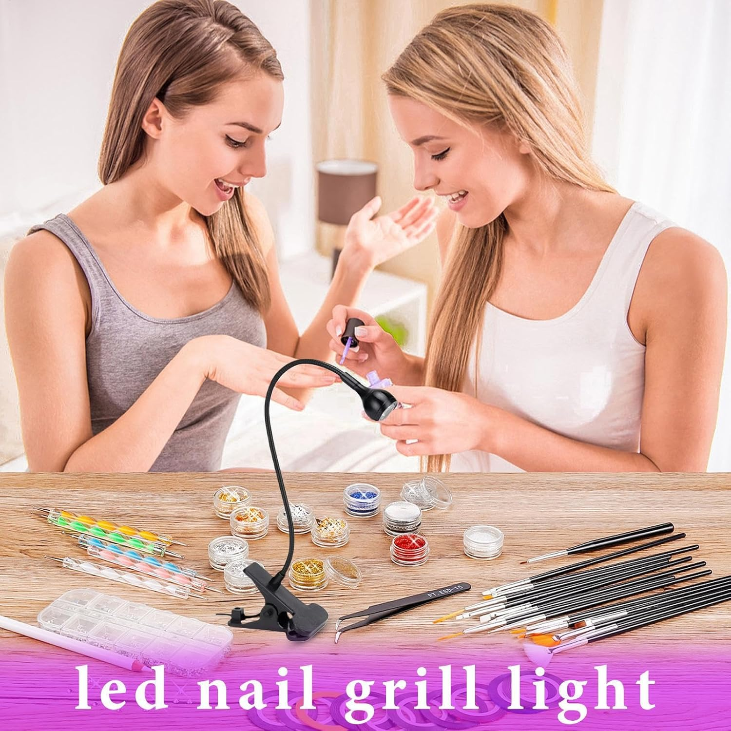 UV Nail Lamp - Clamp Gooseneck UV Light for Nails - UV Lamp, Small USB Manicure Dryer for Women Girls, Fast and Even Curing - White image number 3