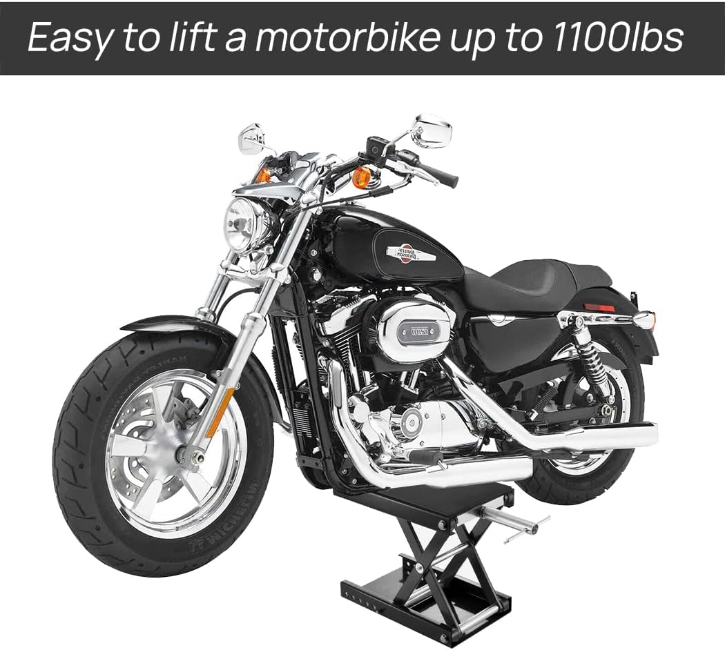 1100Lb/500Kg Heavy Duty Motorcycle Scissor Lift,9-37Cm Adjustable Center Hoist Crank Stand,Lift Working Bench,Steel Scissor Jack for Motorbike,Atv (Black) - Black/With Saddle image number 7