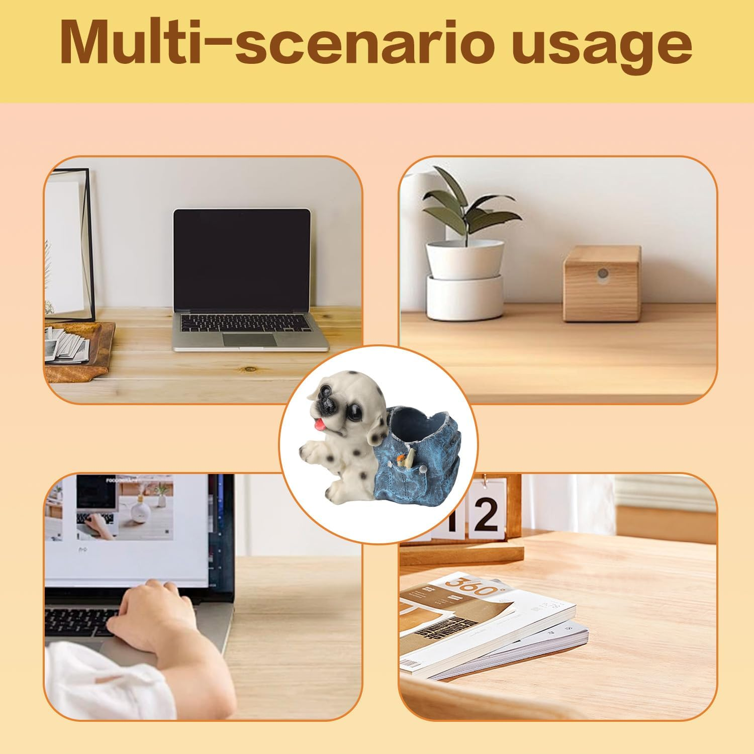 Aiokuo Cute Dog Pen Holder Stand &ndash; White Puppy Desk Organizer, Pencil Cup & Makeup Brush Holder for School, Home & Office