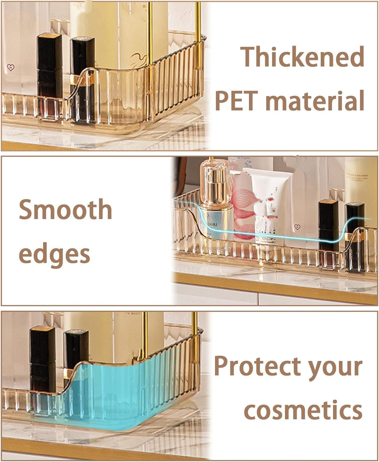 Vanity Trays for Bathroom, Skincare Makeup Organizer Shelf, Bathroom Counter Shelf, (GD, 3Tier)