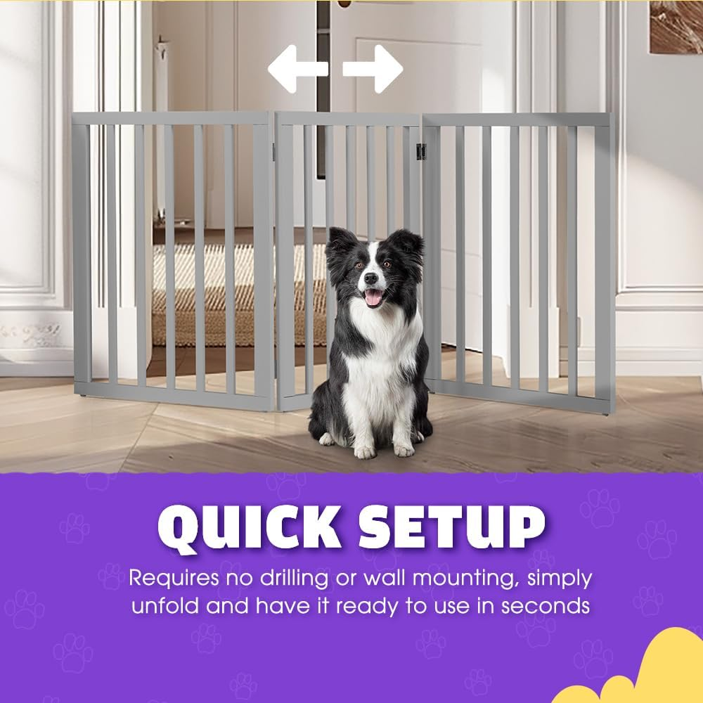 Petzly Collapsible Dog Gate, Freestanding Pet Barrier for Puppies, Small Dogs, and Cats - Ideal for House Stairs, Doorways, and Bedrooms, No-Drill, Indoor/Outdoor, 3-Panel - 141CM X 61CM, Grey image number 2