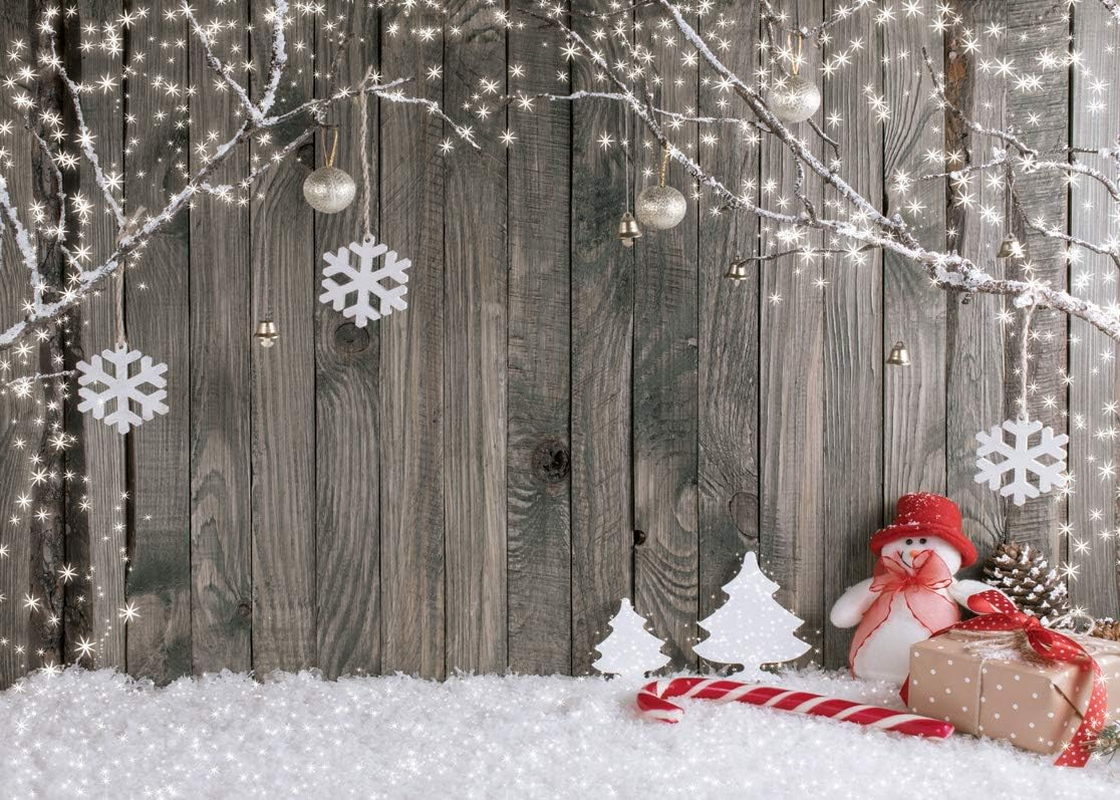 LYWYGG Christmas Backdrop Snow Floor Photo Backgrounds Wooden Wall Photography Backdrops for Child Cp-70(7X5Ft)