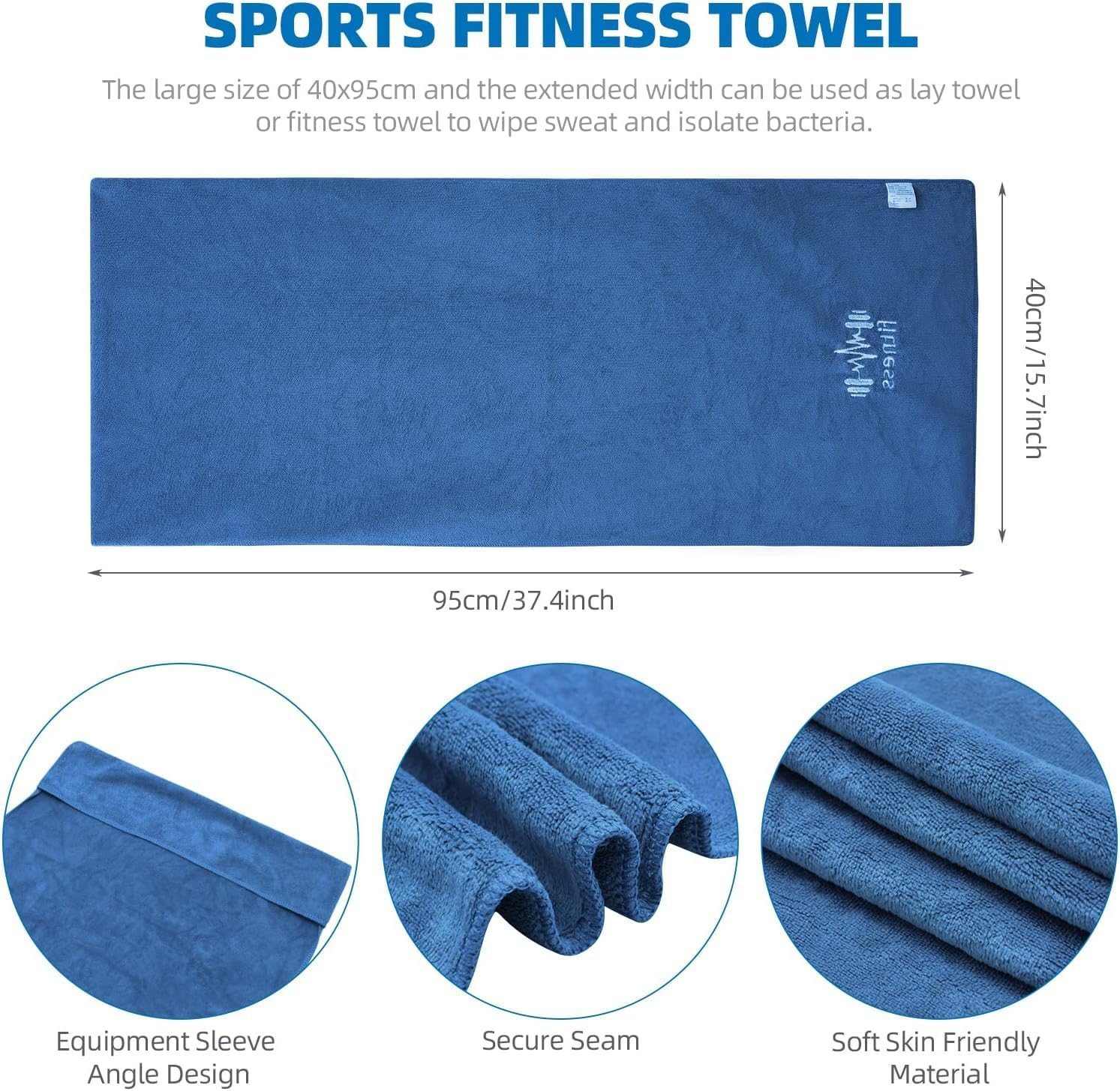 Set of 2 Sports Towels 95 X 40 Cm Microfiber Fast Drying Fitness Sweat Towels Gym Towel with Fixation Fitness Towel for the Gym with Cover Non-Slip Function Quick Dry Towel (Light Blue + Light Gray) image number 3