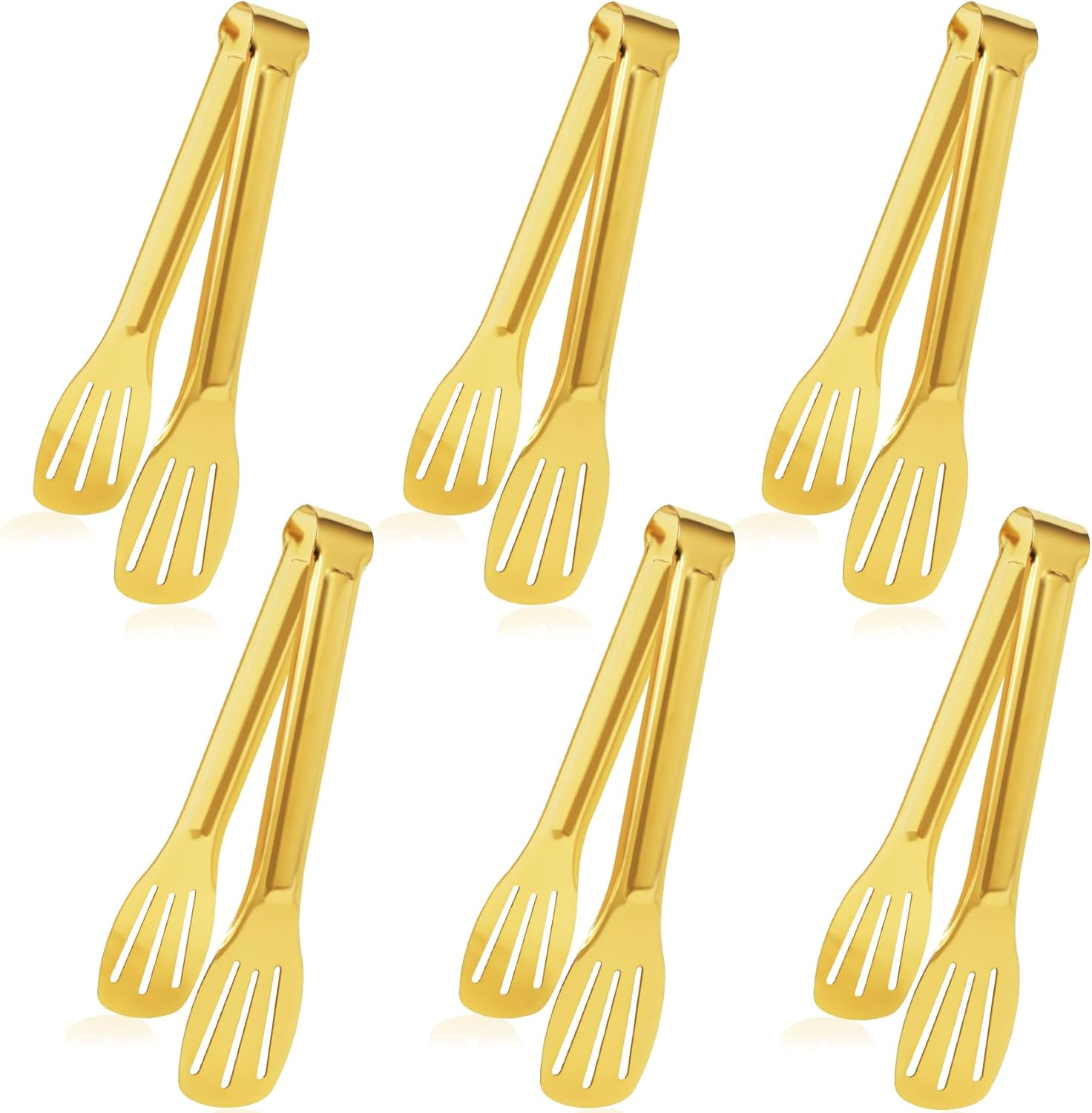 JCREN 12 Pcs Serving Tongs, Small Serving Utensils for Parties Catering Gold Tongs, Food-Grade 304 Stainless Steel Mini Serving Tongs Appetizer Tongs for Tea Party Coffee Bar, 4" Sugar Tongs - Gold