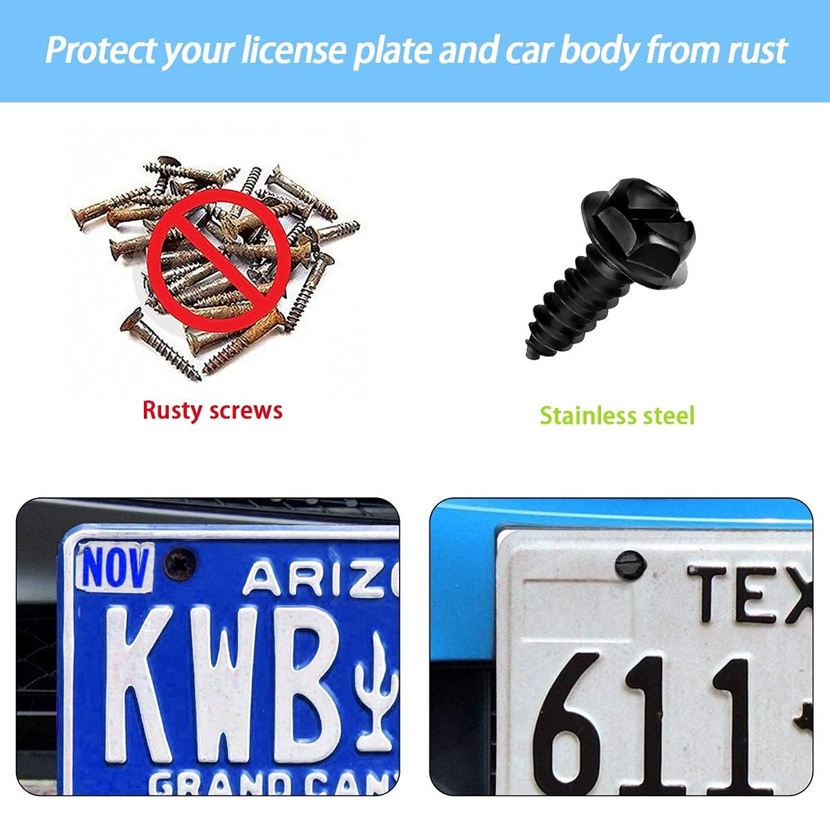 Universal License Plate Screws for Fastening License Plates, Nylon Screw Inserts, Frames and Covers on Cars and Trucks (Black) image number 5