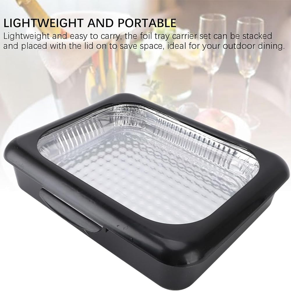 Foil Tray Holder Set, Serving Tray for Food, Dual Design with Removable Lid, Insulated Food Carrier, Stackable, Lightweight, Portable for Traveling, Picnic, Party, Camping
