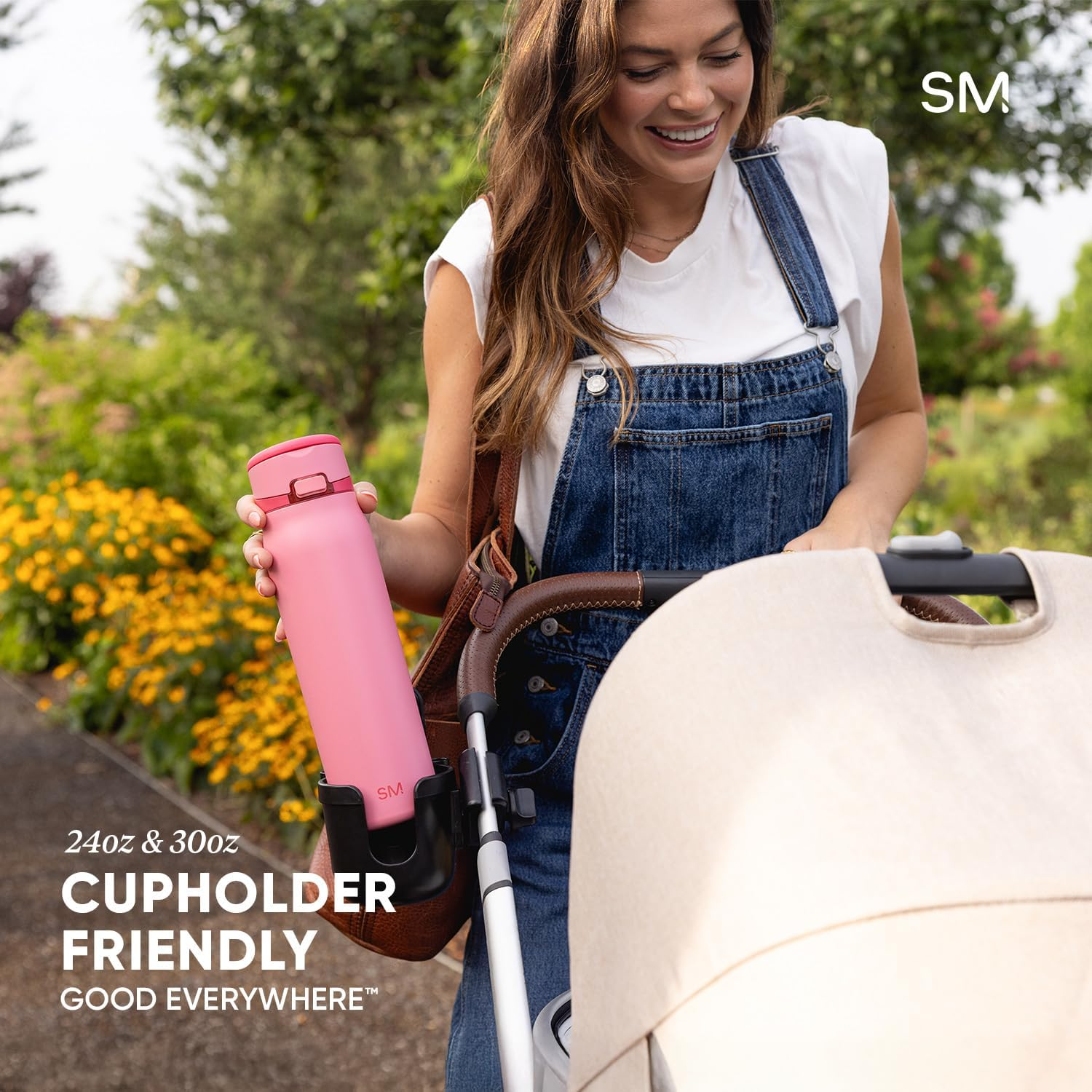 Simple Modern Mesa Loop Water Bottle with Straw | 30Oz Cup Holder Friendly Insulated Stainless Steel Bottles for Travel, Sports and School | Velvet Pink