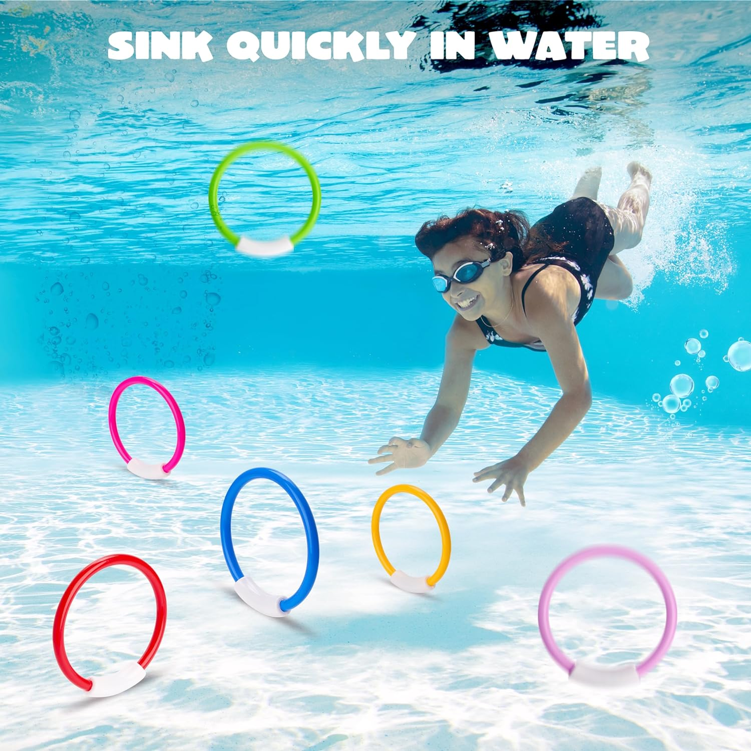 JOYIN Dive Rings Pool Toys, 8 Pcs Colorful Pool Rings for Kids, Underwater Training Swimming Diving Toy for Kids Gifts Summer Swim Water Fun Games image number 3