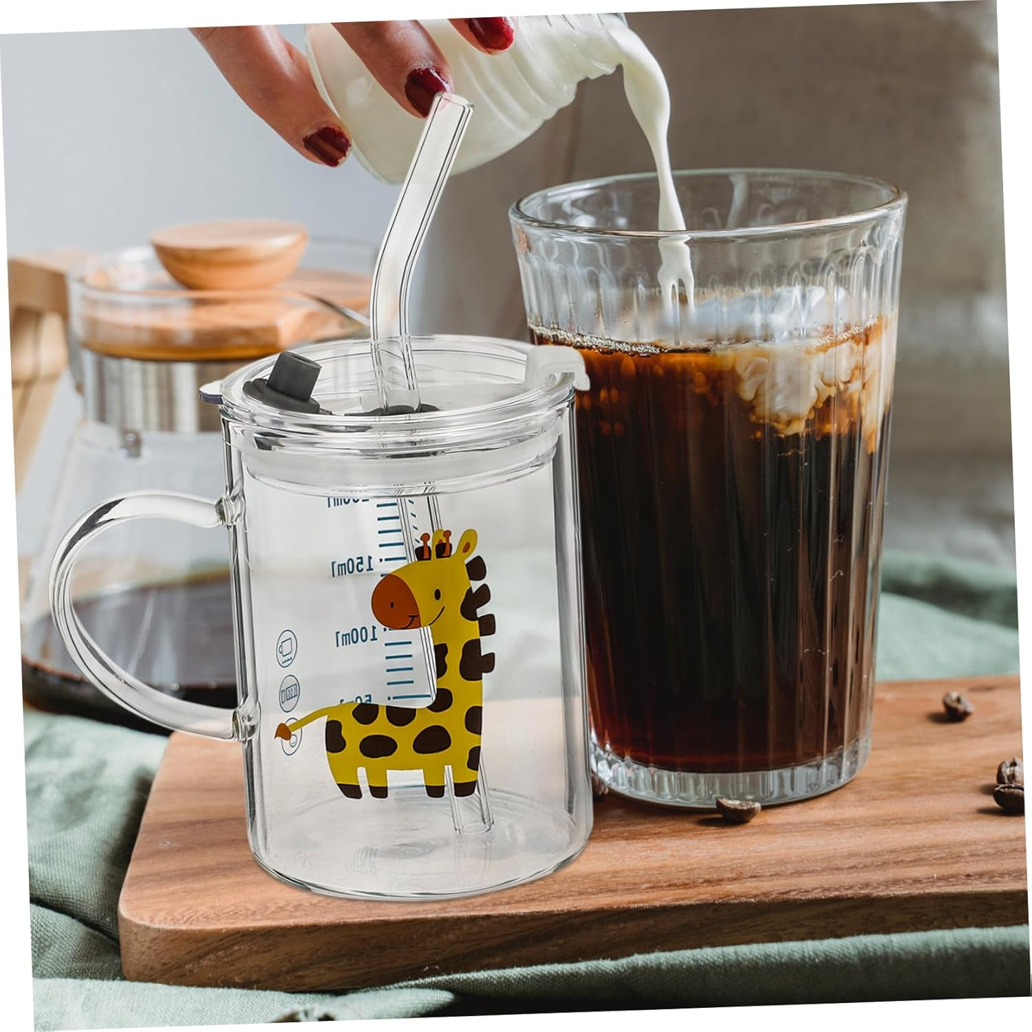 COOLHIYA Creative Cartoon Deer Drinking Mug with Kids Water Cup Glass Milk Cup for Toddlers Ideal for Juice and Milk Fun and Functional Design with Lid image number 3