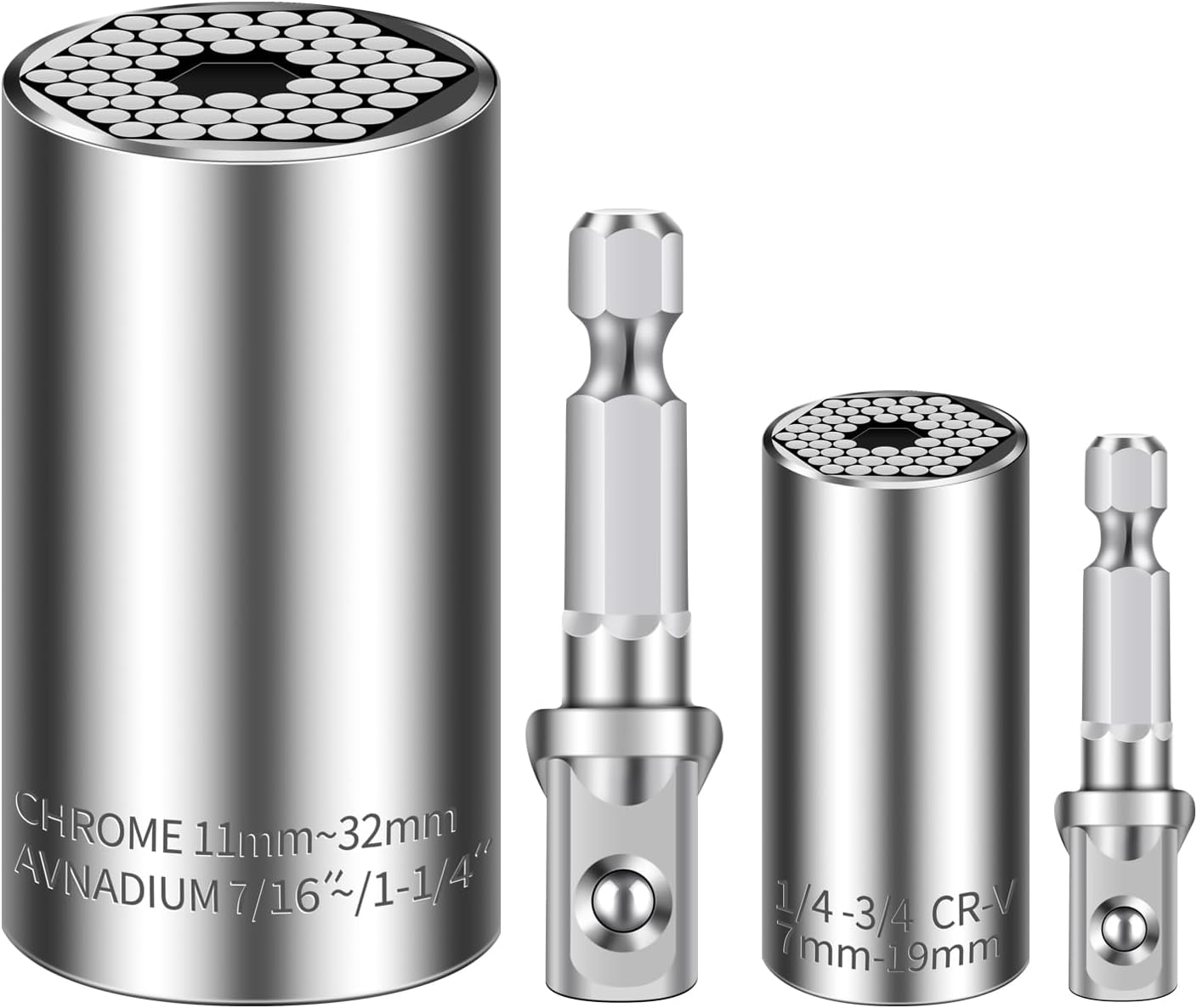Super Universal Socket (11-32Mm 7-19Mm) Tool Gifts for Men Wrench Set Professional Sockets Tools Multi-Function Wrench Repair Kit with Power Drill & Ratchet Wrench Adapter Chrome Vanadium Steel (4PCS) image number 3
