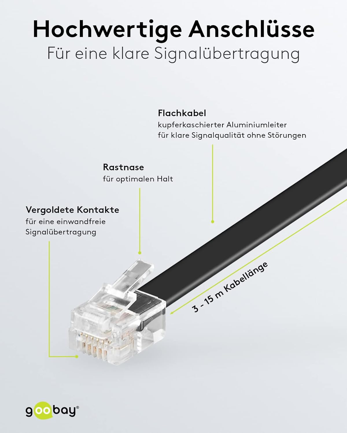 Goobay Modular Connection Cable 3 Metres Black - RJ12 Male (6P6C) to RJ12 Male (6P6C) 50321 - 15M image number 1