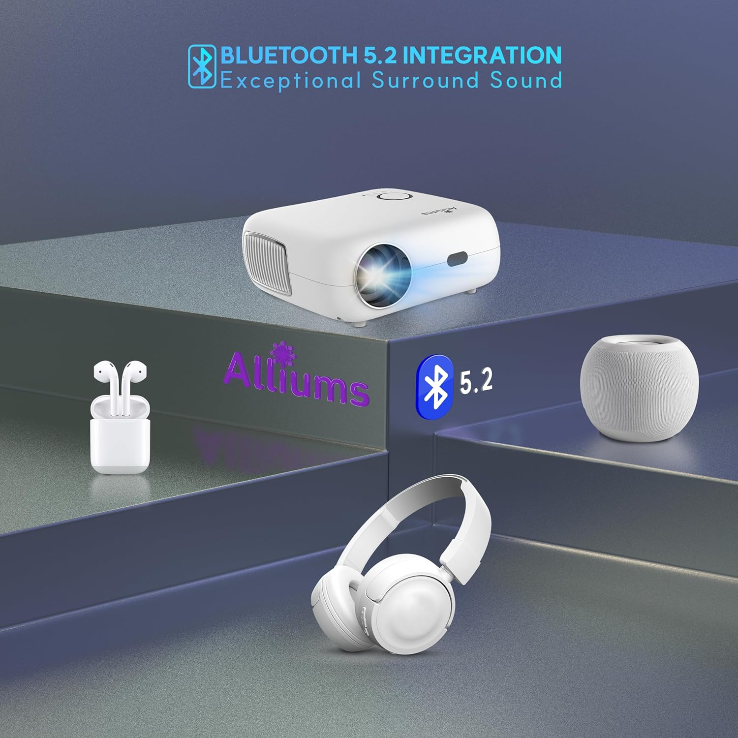 Projector Auto Focus, Auto Keystone Portable Native 1080P Full HD, 16000 Lumens,10W Hi-Fi Speakers, 300 Inch Display, 5G/2.4G Wi-Fi, 5.2 Bluetooth, Home Theater & Gaming, White image number 5