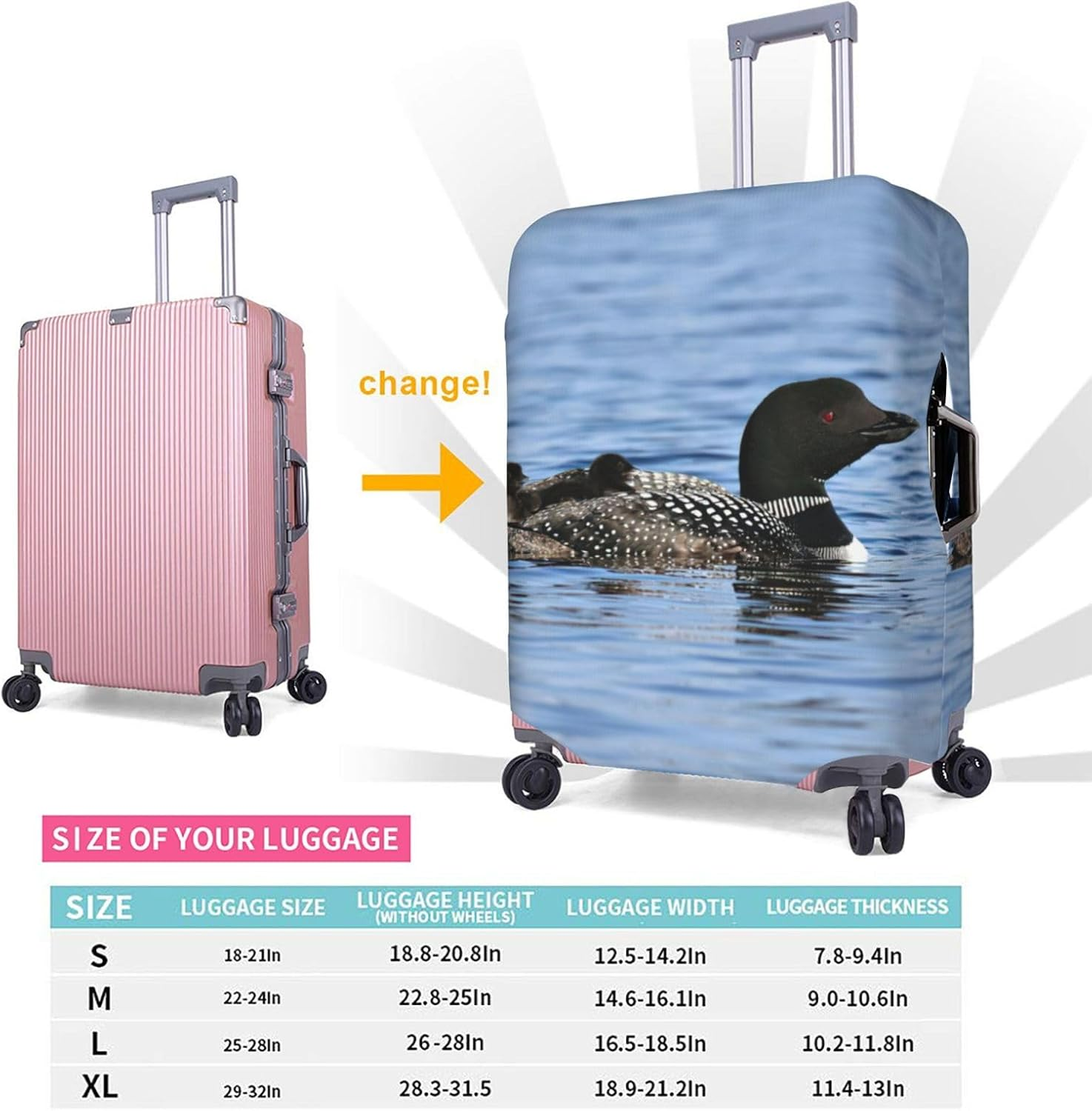 Odddot Loon Birds Print Travel Luggage Cover,Suitcase Protector Cover, Washable Baggage Covers,For 18-32 Inch Luggage, Loon Birds, X-Large image number 2