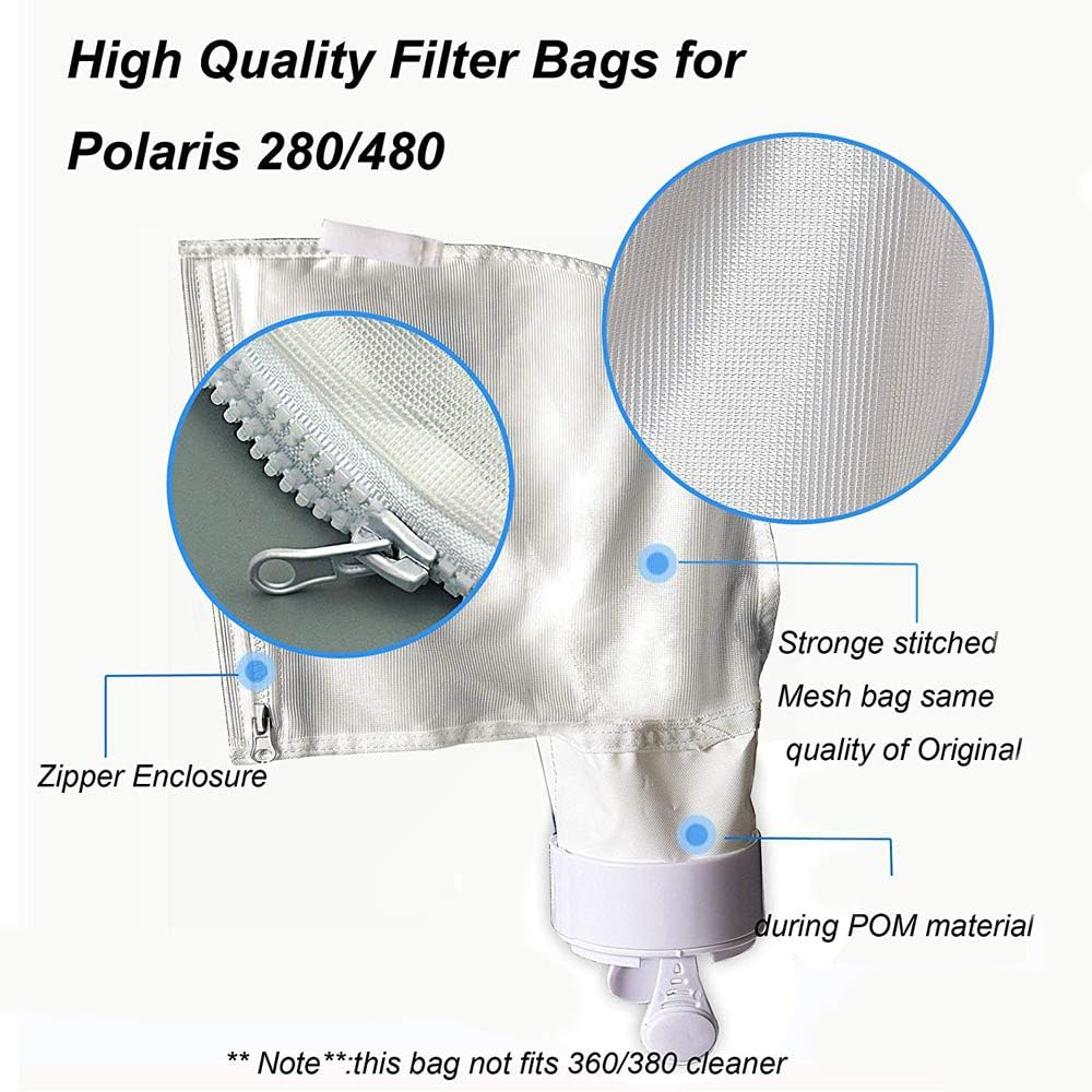 Pool Spa Part Zippered Bag Replacement for Polaris 280，480 Pool Cleaner All Purpose Filter Bag K13 Pack of 3 image number 3