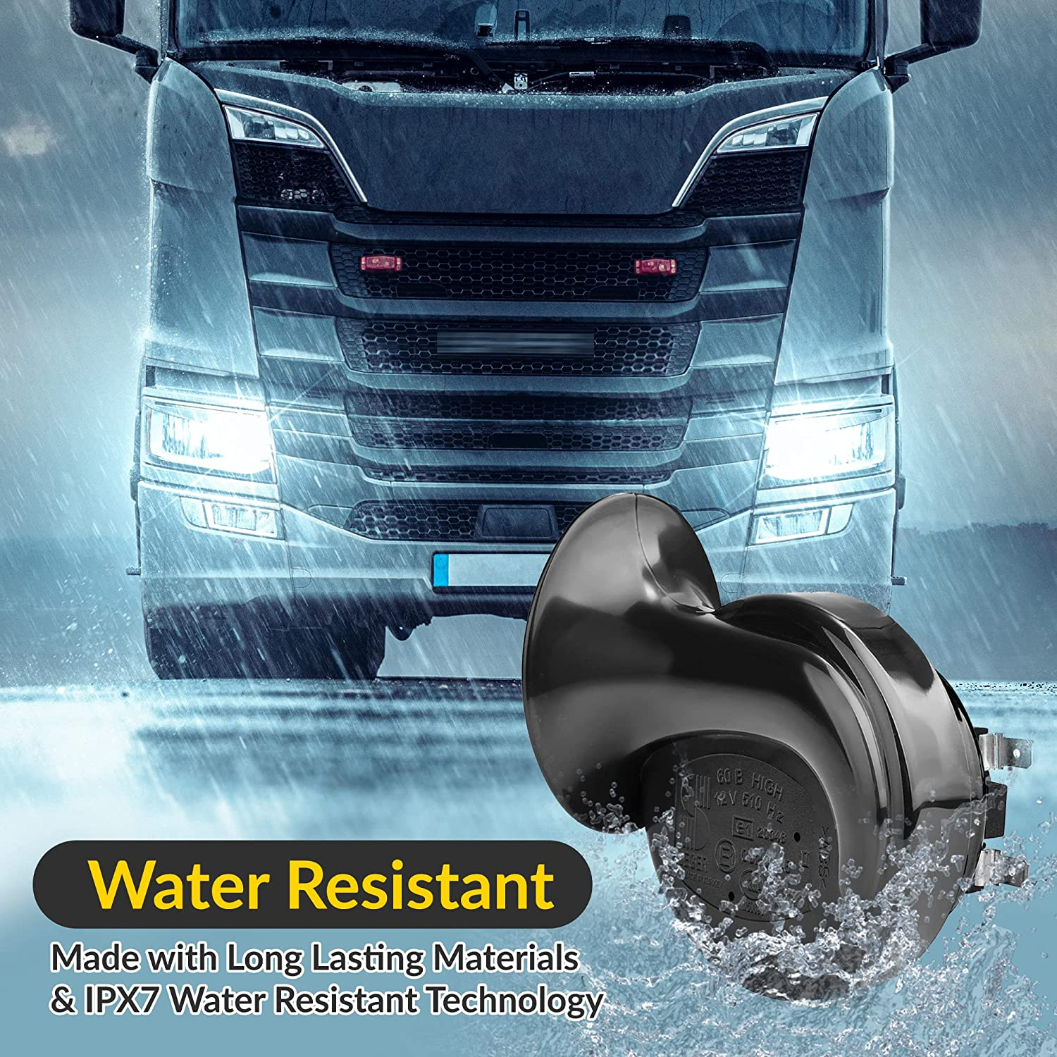 SEGER Trumpet Car Horn Set - Truck Horn - Waterproof - High/Low Tone, 12 Volt, Universal Fit - Original 60B Series &ndash; European Made 12V Loud Car Horns with Brackets and Assembly Kit image number 4