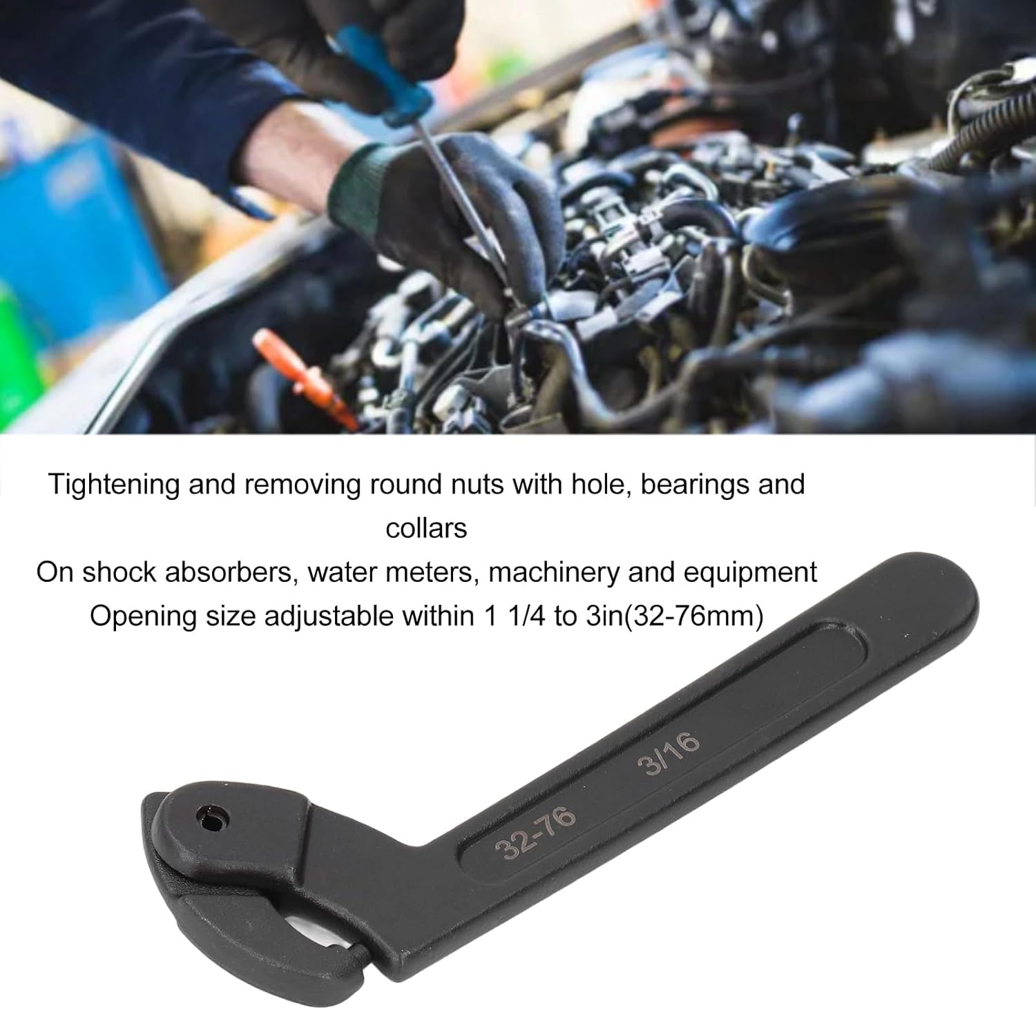 C Pin Spanner CRV Hook Wrench 1 1/4 to 3In round Head, Adjustable Spanner, Pin Wrench, Pin Spanner for Home Improvement image number 4