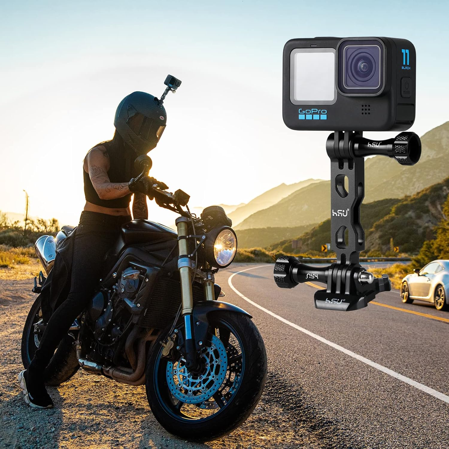 HSU (7 Pcs) All Aluminum Alloy Extension Arm Kit Metal Pole Mount Helmet Stick Extension Arm Mount for Gopro Hero 13/12/11/10/9/8/7/6/5 Black, DJI Osmo Action and More (11.8&rdquo;/6.5&rdquo;/3.3&rdquo;) (Black) - Black image number 5