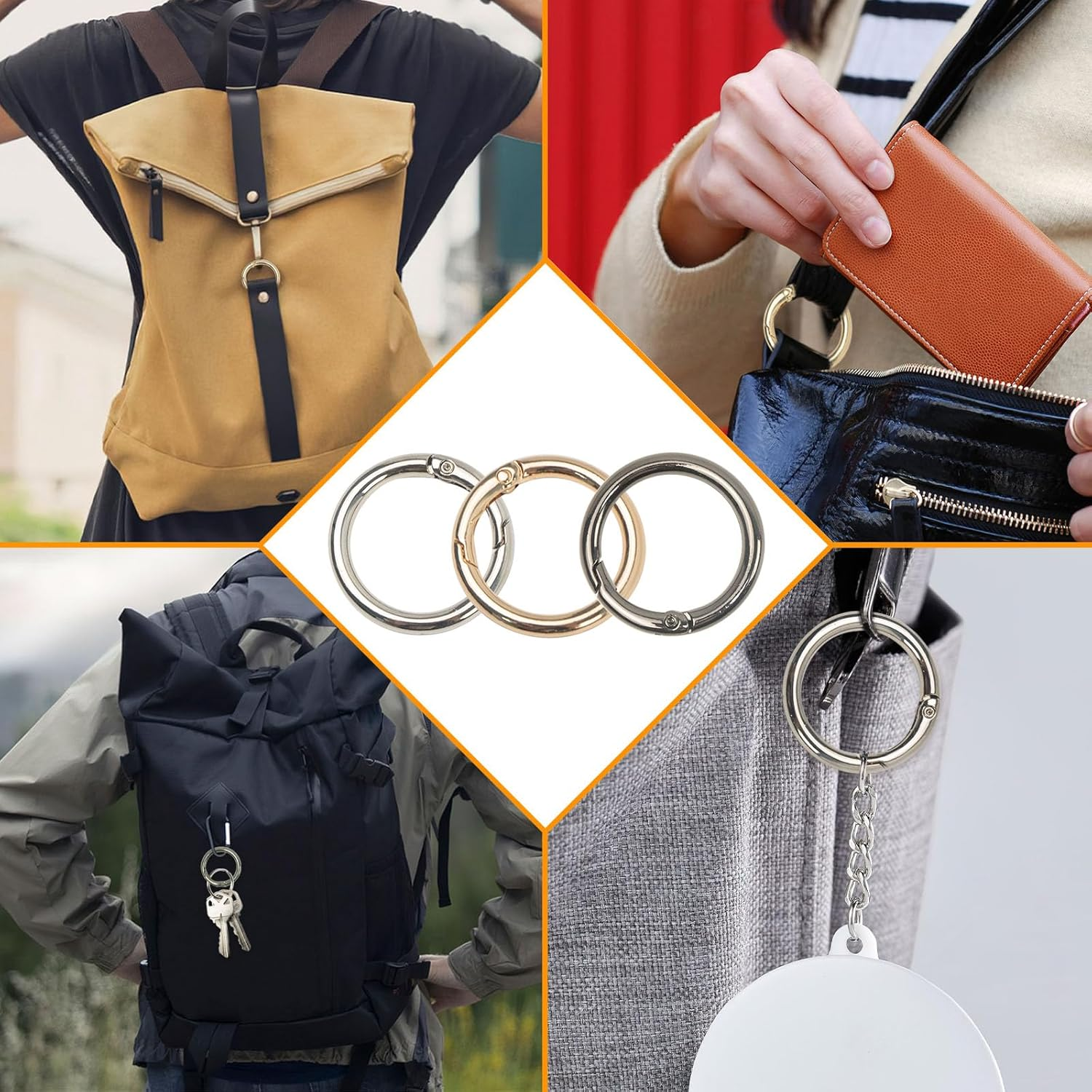18 Pcs Spring O Ring Clasp Circle Carabiner Purse Rings for Straps Metal round Key Ring Keychain Clip Gold Silver (Colorful) image number 6
