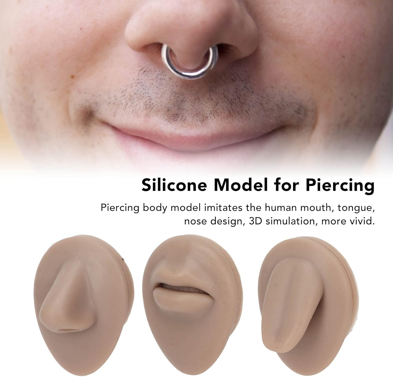 Silicone Piercing Body Model 3D Simulation Reusable Vivid Piercing Body Model (Deep Skin Color)