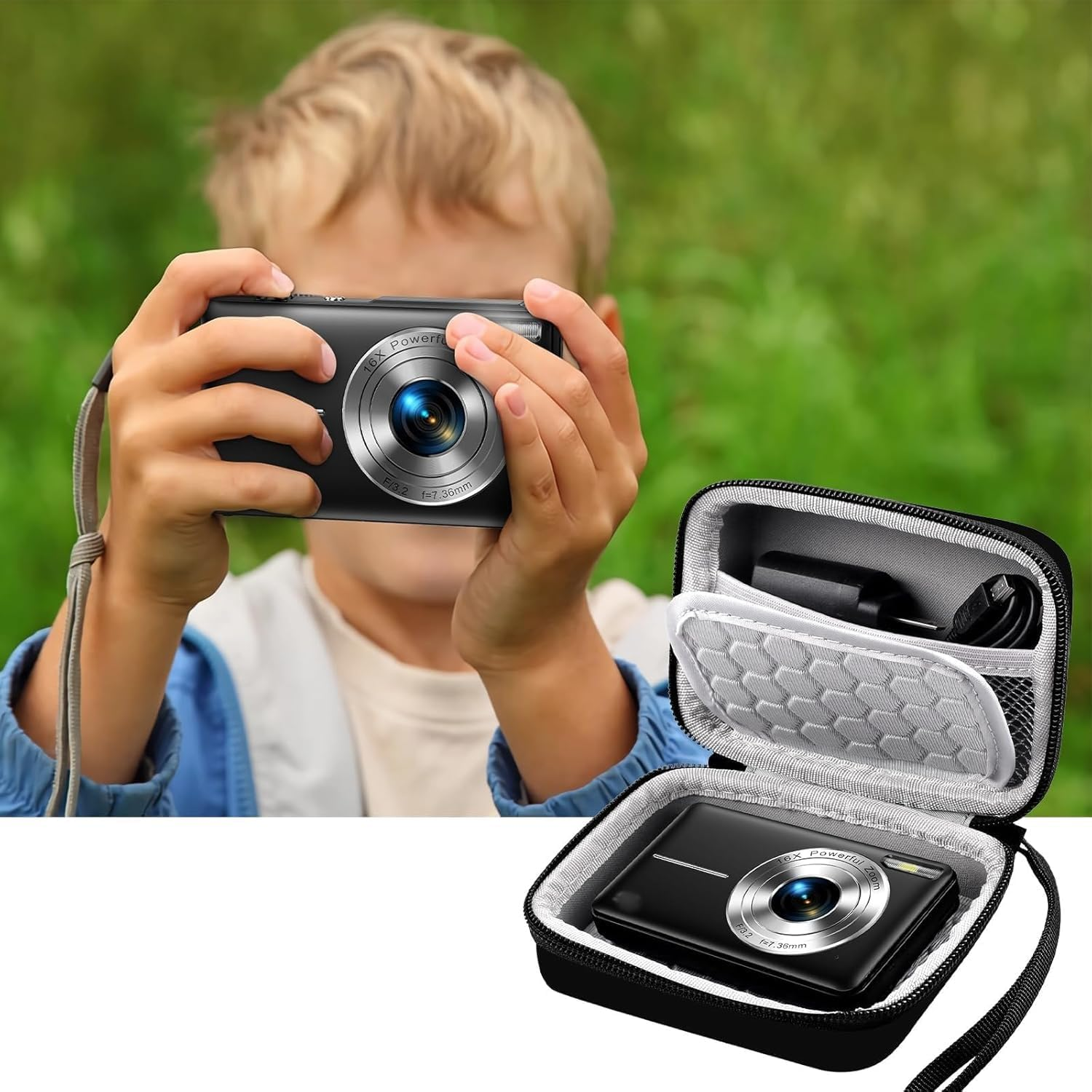 Camera Case, Carrying and Protective Case for Digital Camera, for Abergbest 21 Mega Pixels, Kodak Pixpro, Canon Powershot ELPH 180, 190, Sony DSCW800, with Cameras Storage Holder (Black) image number 1