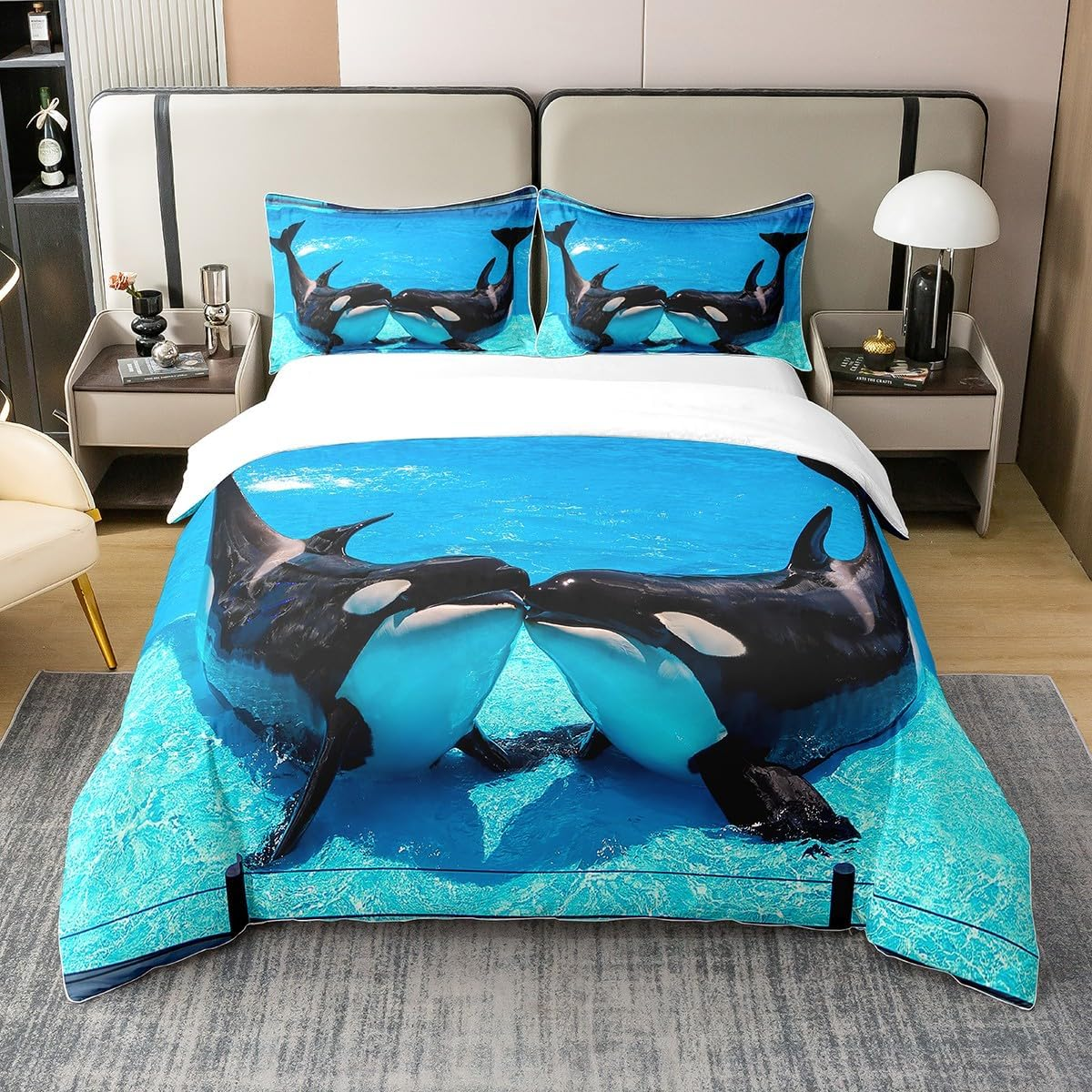 100% Cotton Ocean Comforter Cover 135 X 200 Cm, Hawaii Beach Decor Bedding Set for Children Adults, Tropical Plam Tree Duvet Cover Summer Bed Linen, Retro Sailing Boat Quilt Cover with 1 Pillowcase