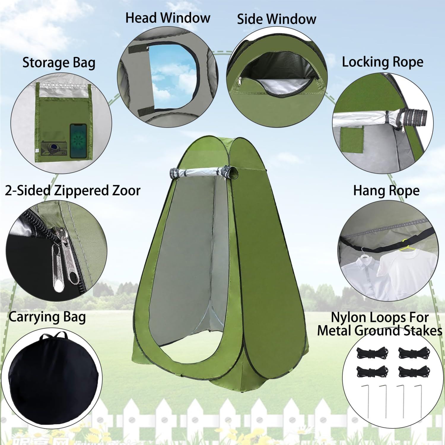 Pop up Privacy Tent,Changing Room Portable Shower Tent for Outdoor Camping Hiking Beach Toilet Shower Bathroom,Easy Set Up(Green) - Green image number 4