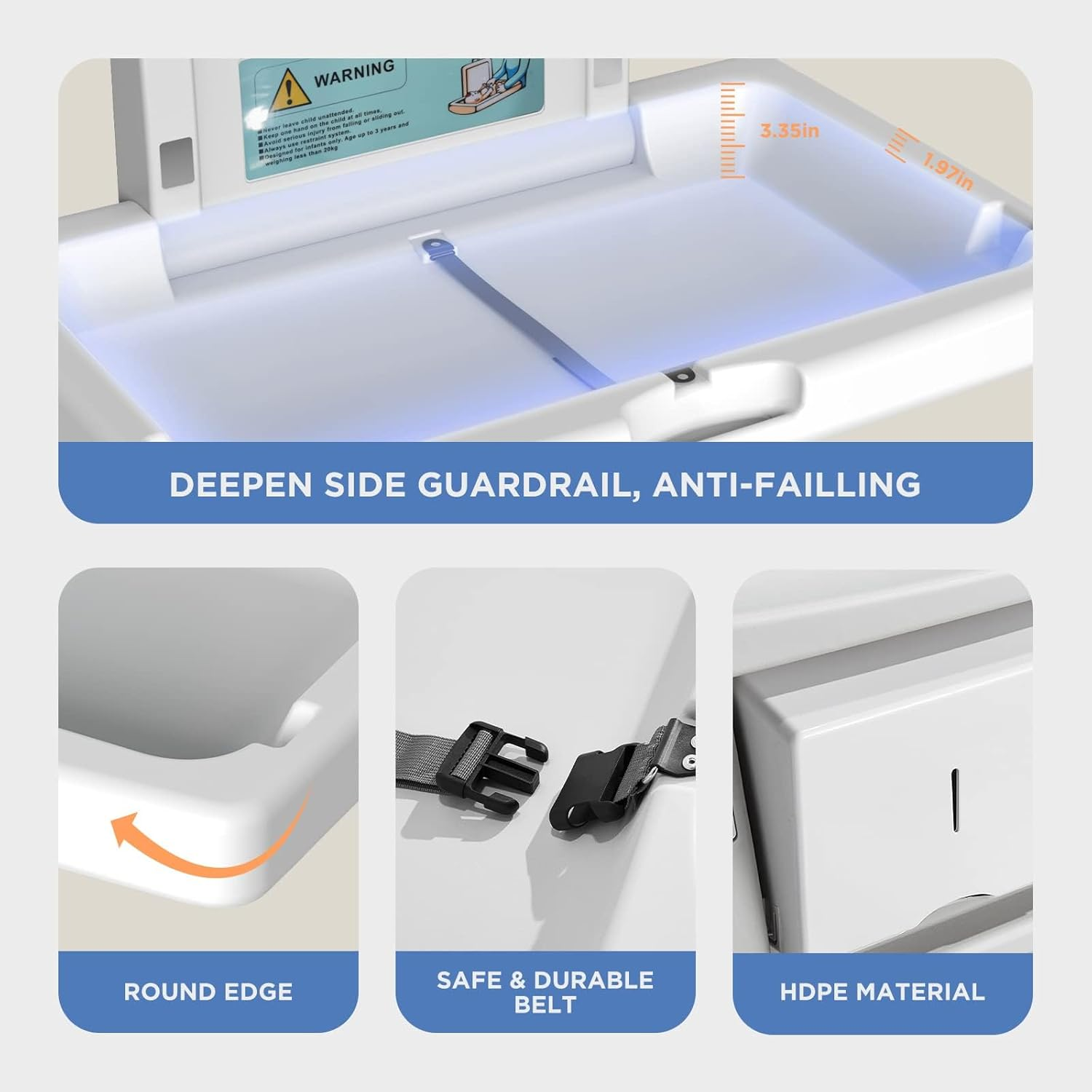 Interhasa! Baby Changing Station Commercial Wall Mounted Baby Changing Table with Adjustable Safety Strap, Storage Box, Grey, HDPE,850 * 540 * 100 Mm, 11.81 Kg