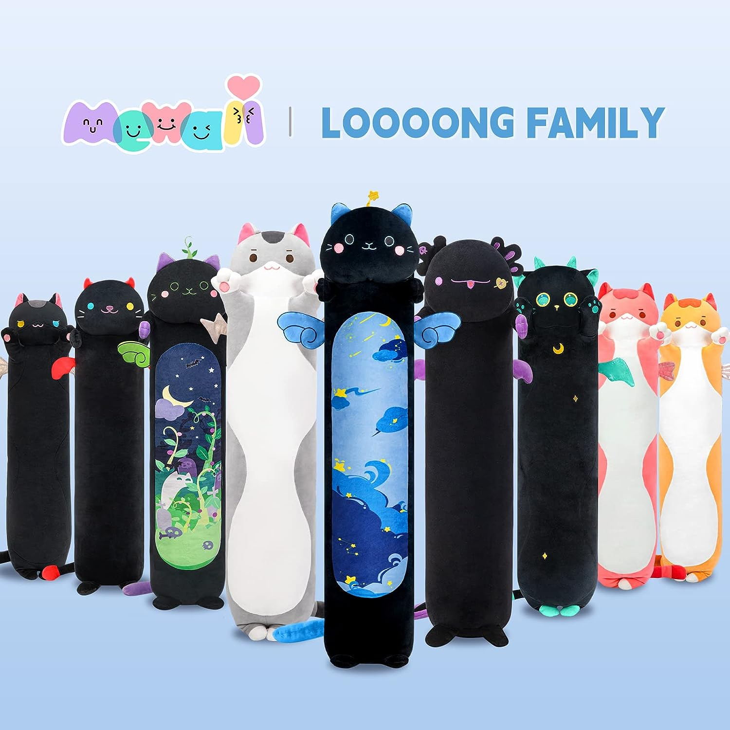 Mewaii Long Cat Plush Kawaii Body Pillow, 20&rdquo; Cute Black Cat Stuffed Animals Soft Plushies, Blue Star Kitten Big Plush Toys Throw Pillow Doll image number 4