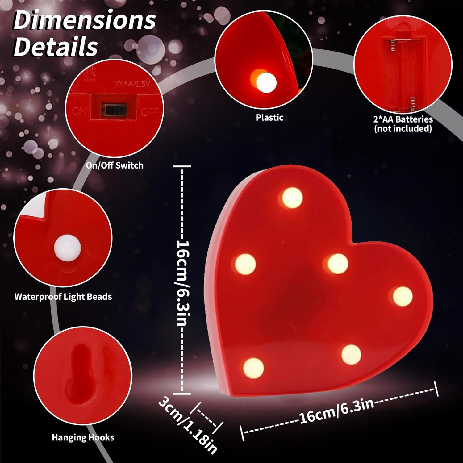 White Digital LED Letter Lights with Shiny Heart Embellishments Create a Warm Atmosphere and Suitable as Night Light for Birthdays, Weddings and Parties. (Heart Shape) image number 2