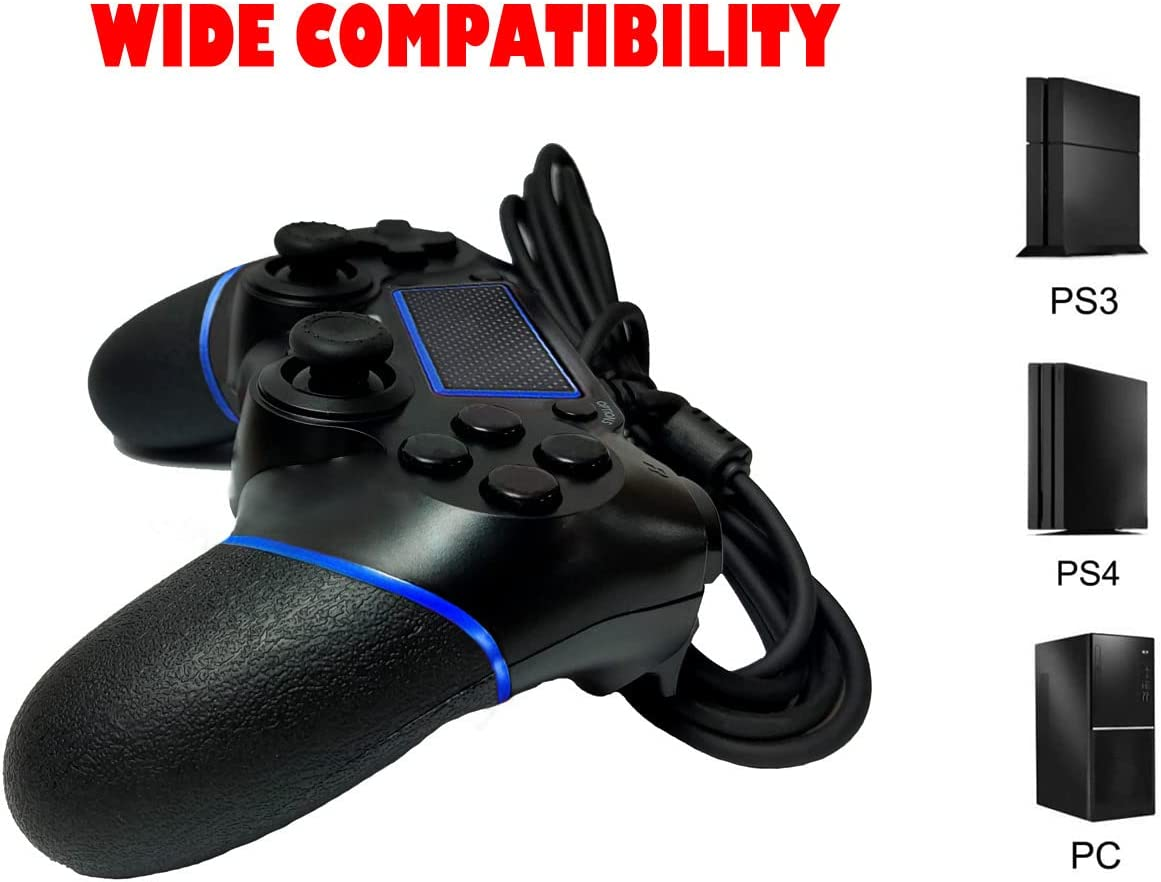 Intckwan Wired Game Controller for Ps4/Pro/Slim/Pc/Laptop, USB Plug Gamepad Joystick with Vibration and Anti-Slip Grip, Ergonomic, 2M Cable （Blue&Black） image number 2