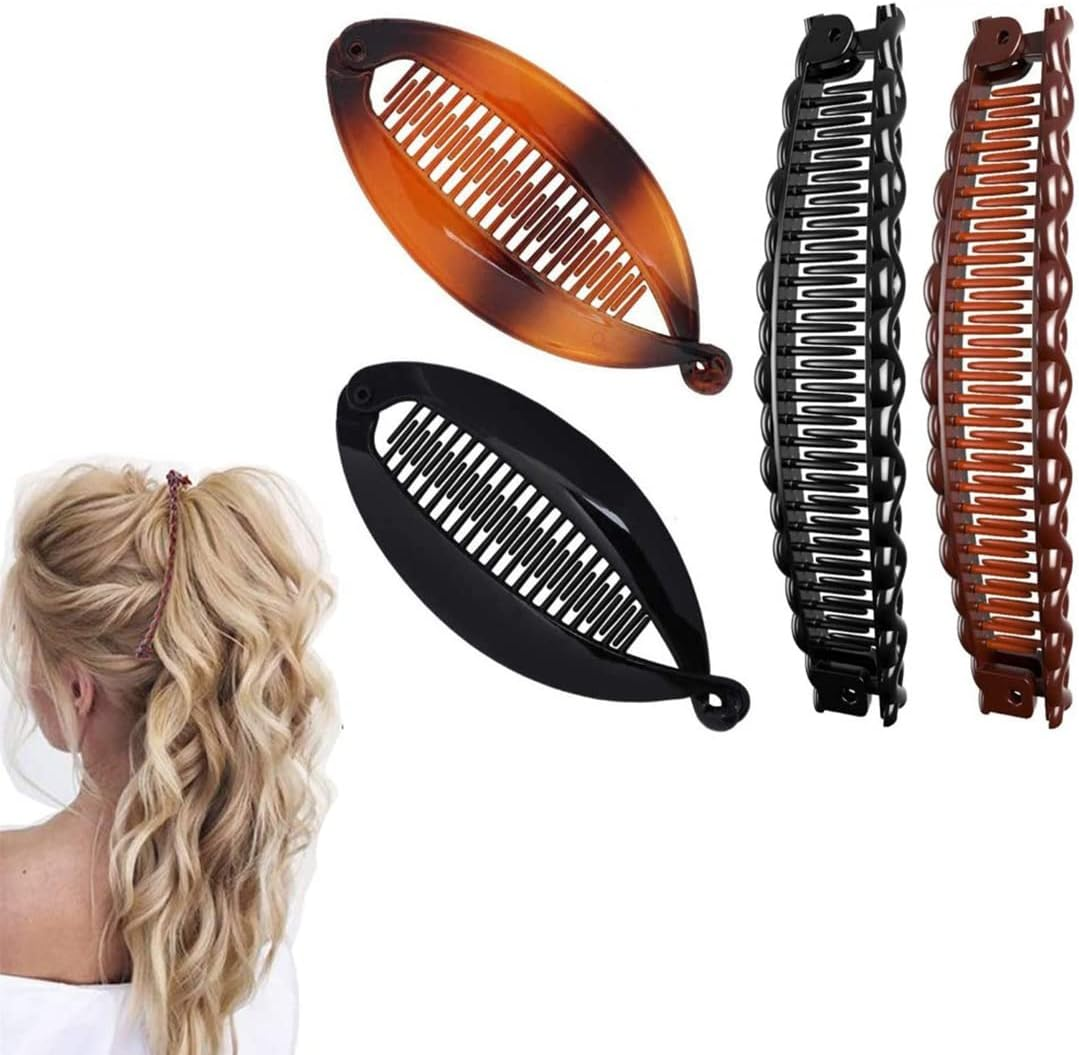 4 Retro Banana Hair Clips for Thick Curls, Fishtail Hair Accessories, Two Banana Clip Combs for Women and Girls image number 3