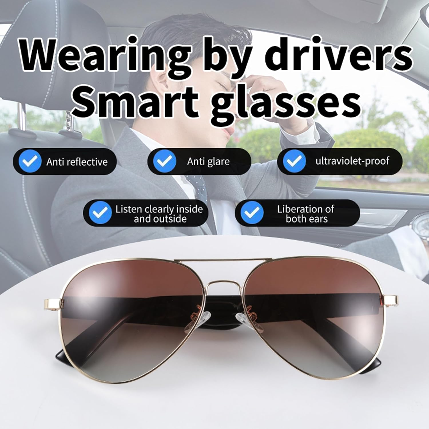 Meagtlva Bluetooth Sunglasses for Men and Women,Fast Charging Smart Glasses with Open Ear Speaker,Touch Voice Contro,Polarized Lens, Hands Free Calling - Brown Sunlens image number 5