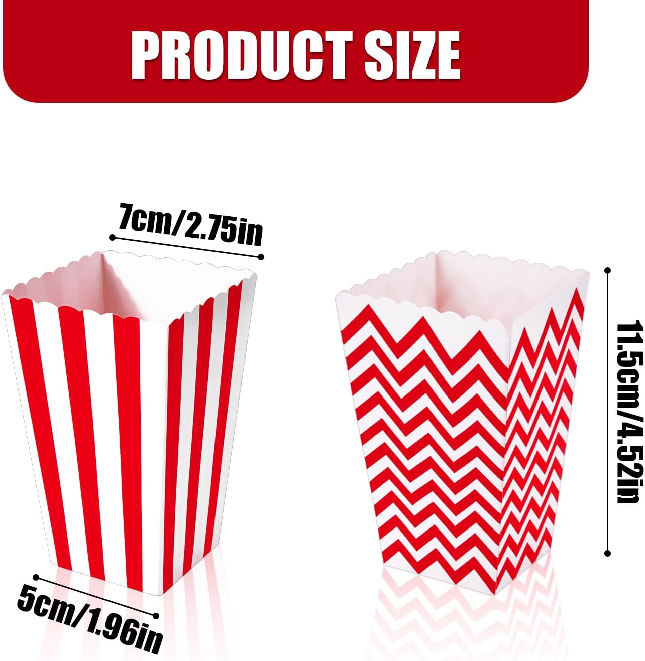TEAONE Popcorn Boxes Bulk, 24 PCS Red Popcorn Bowl for Movie Night, Party Supplies (2 Kinds) image number 6